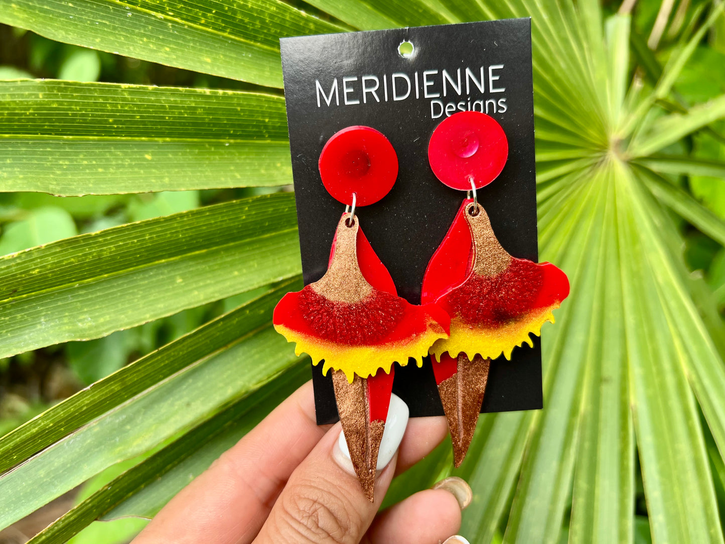 Gum Leaf Resin Earrings - Icon Red