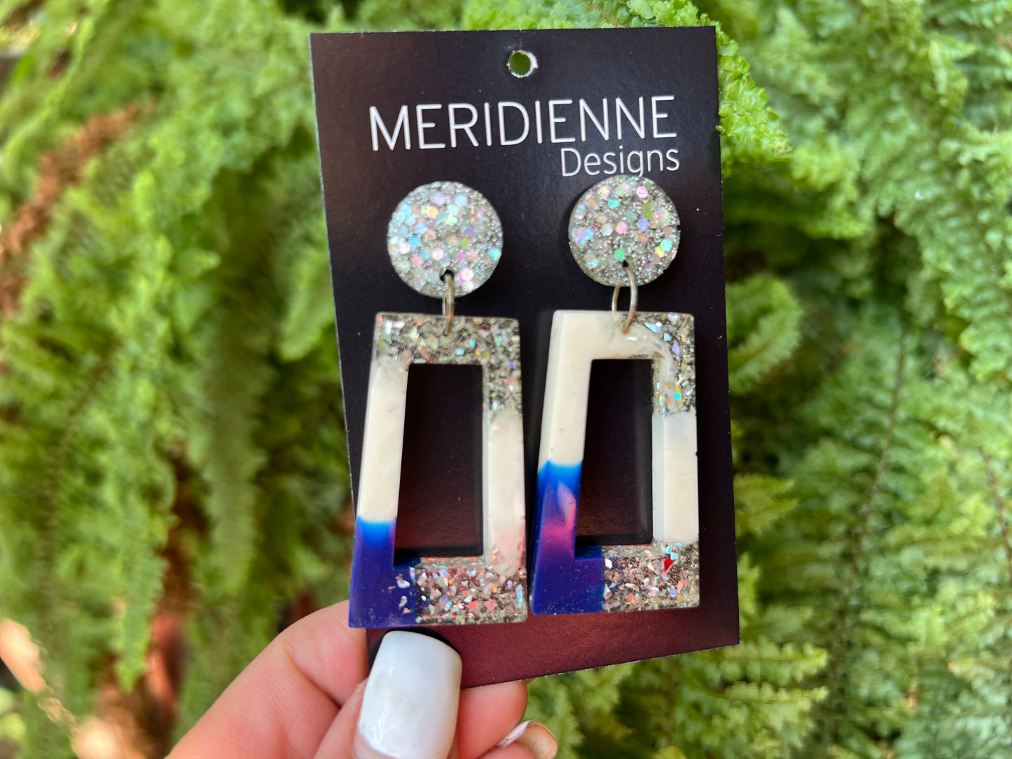 Blue and Silver Resin Earrings