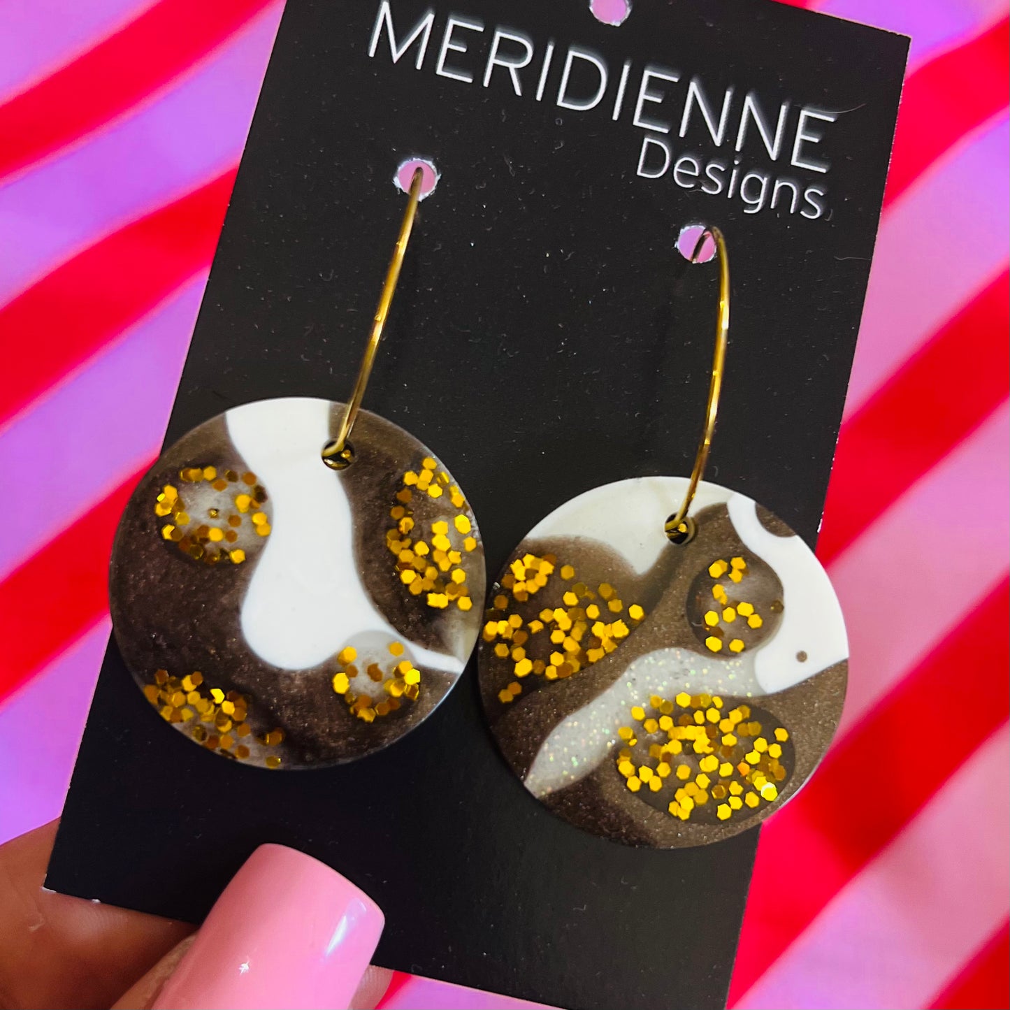 Brown and Gold Resin Earrings