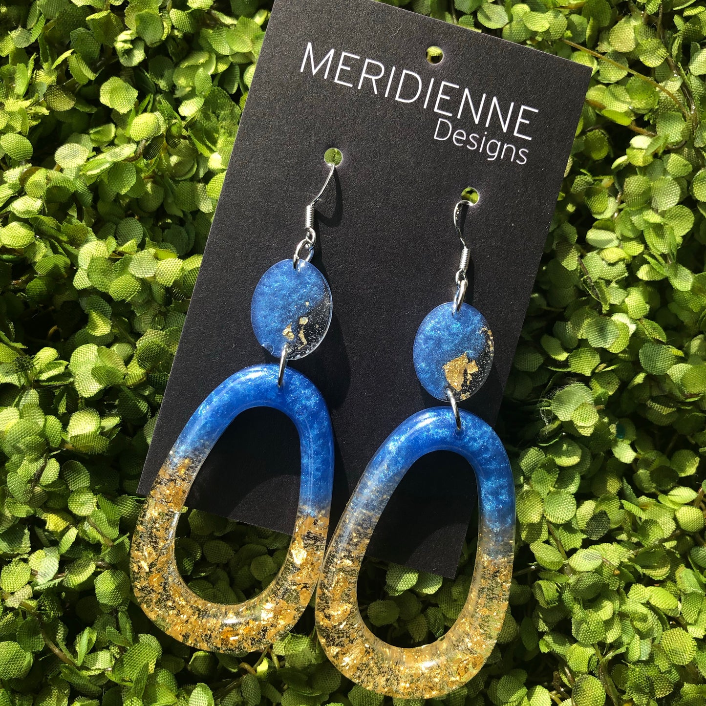 Blue and Gold Foil Resin Earrings