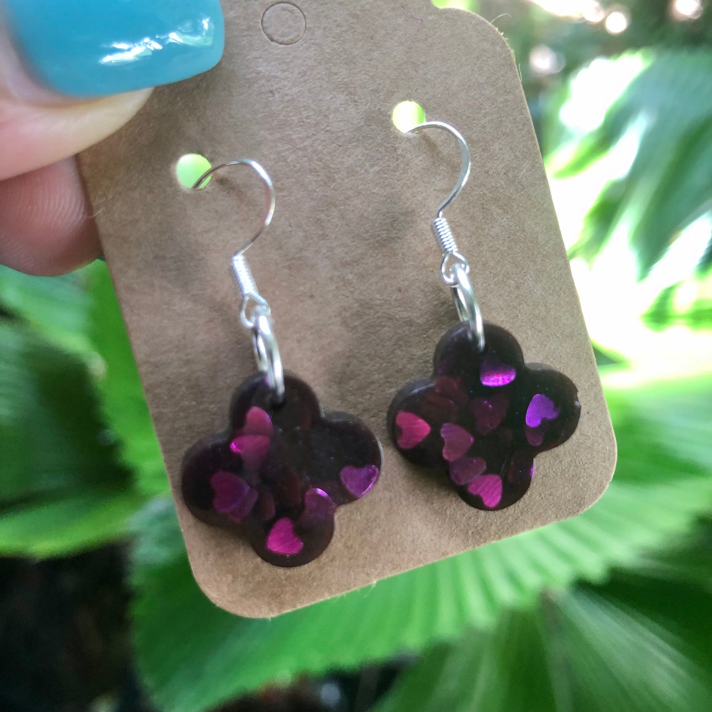 Kids Purple Heart Resin Earrings