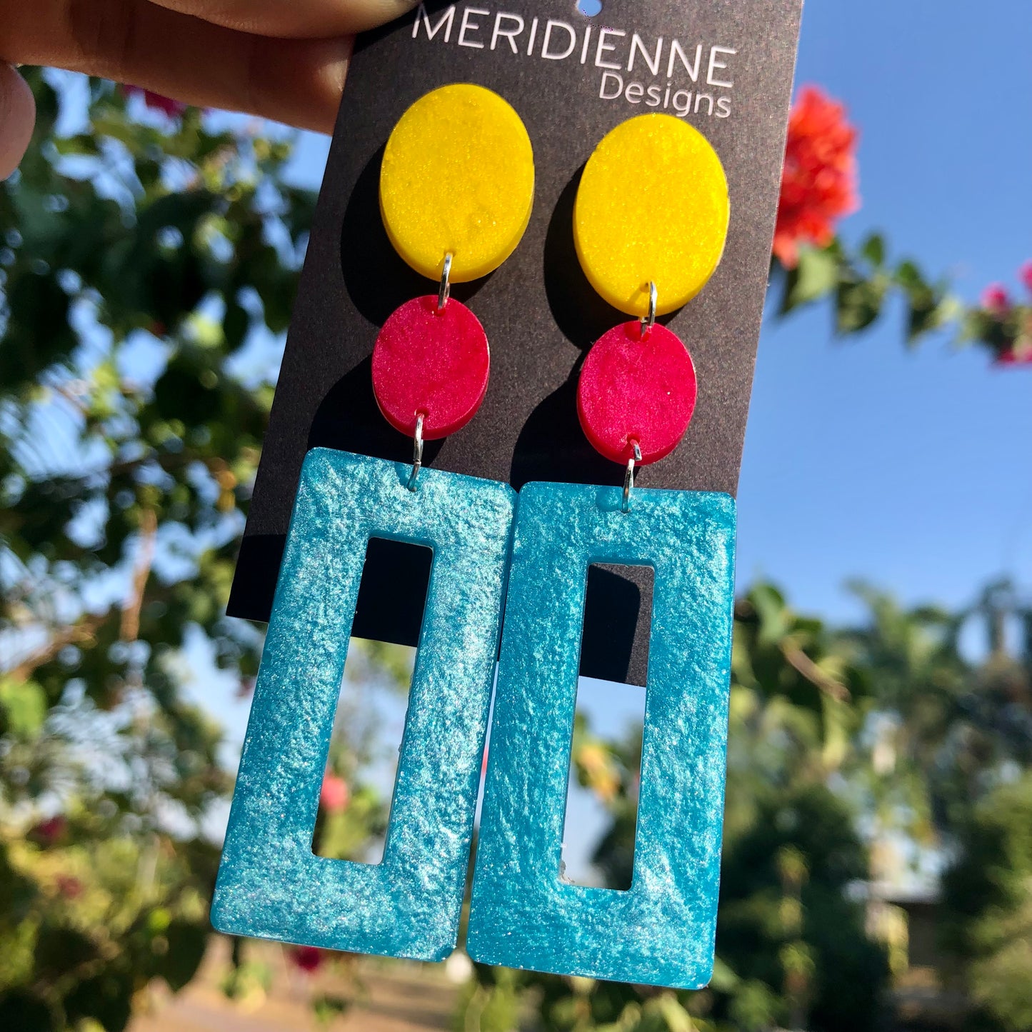 Aqua resin earrings
