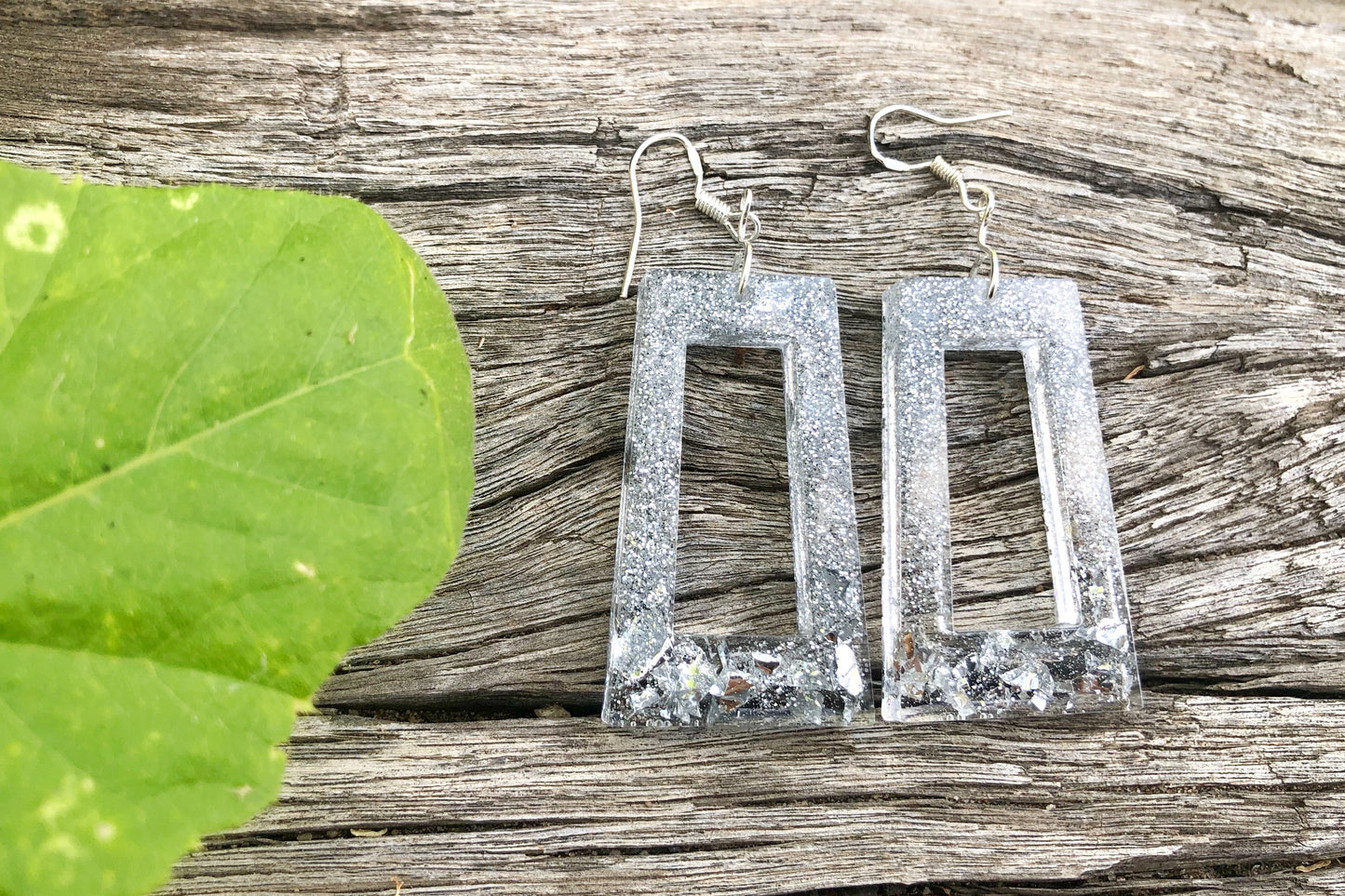 Silver Glitter Resin Earrings