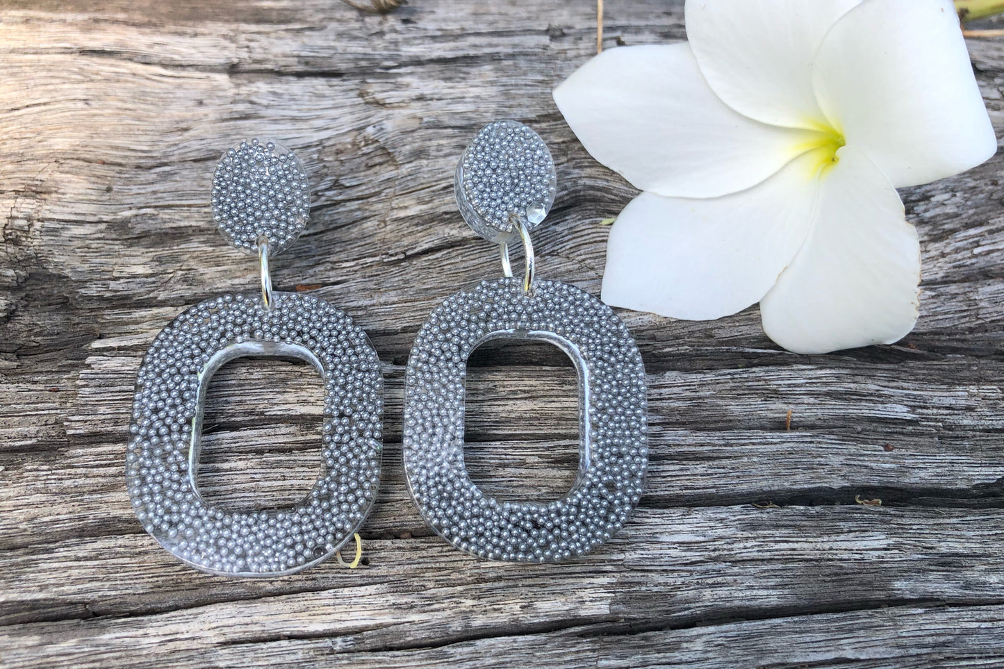 Silver Glitter Bead Resin Earrings