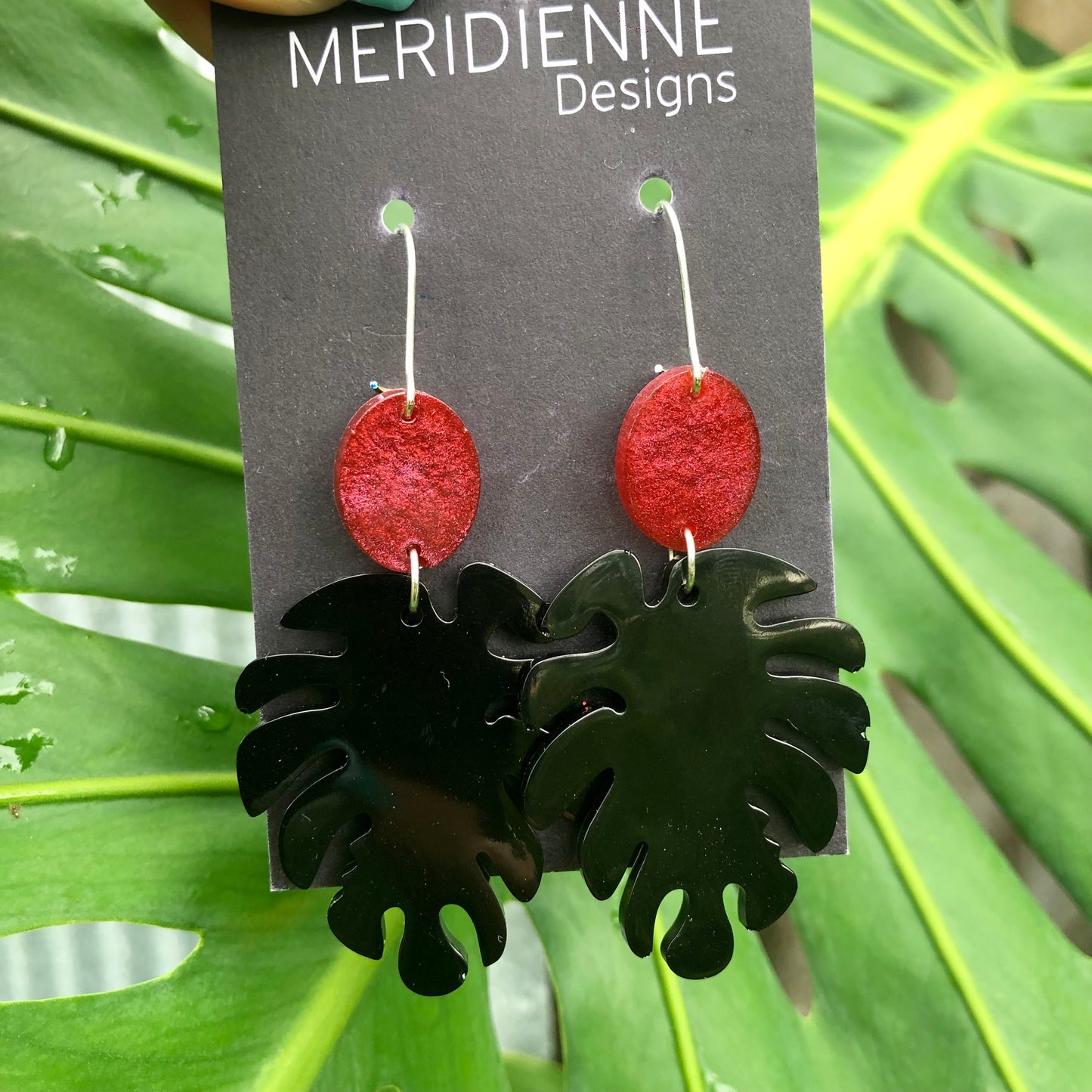 Red and Black Resin Earrings