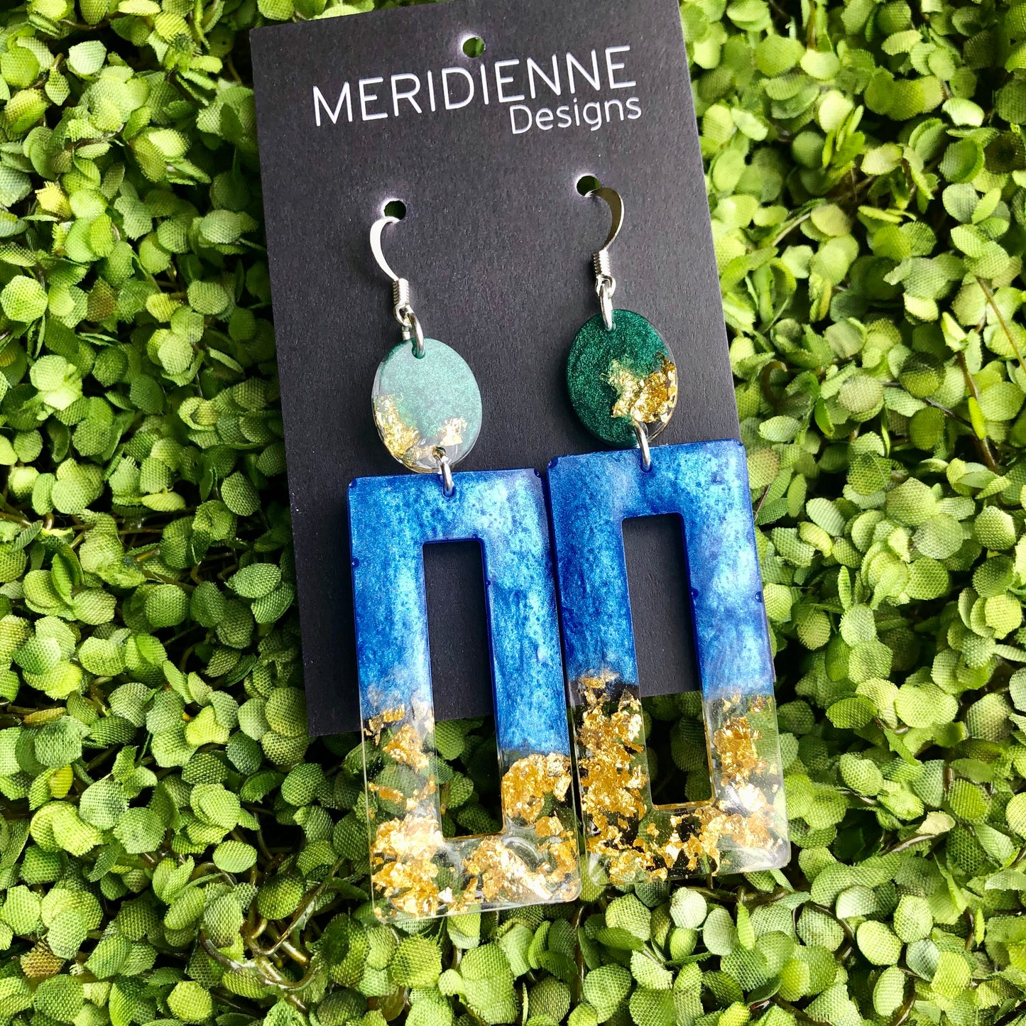 Blue and Gold Foil Resin Earrings