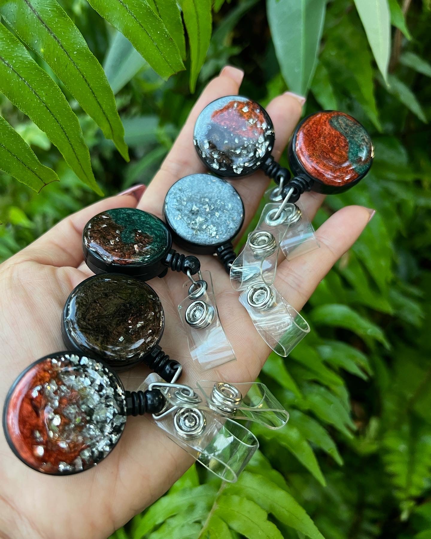 Retractable ID Card Holder - Earthy Brown and Green