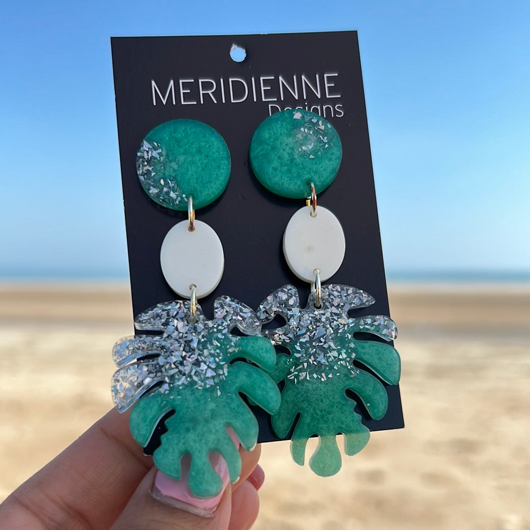 Turquoise Monstera Earrings