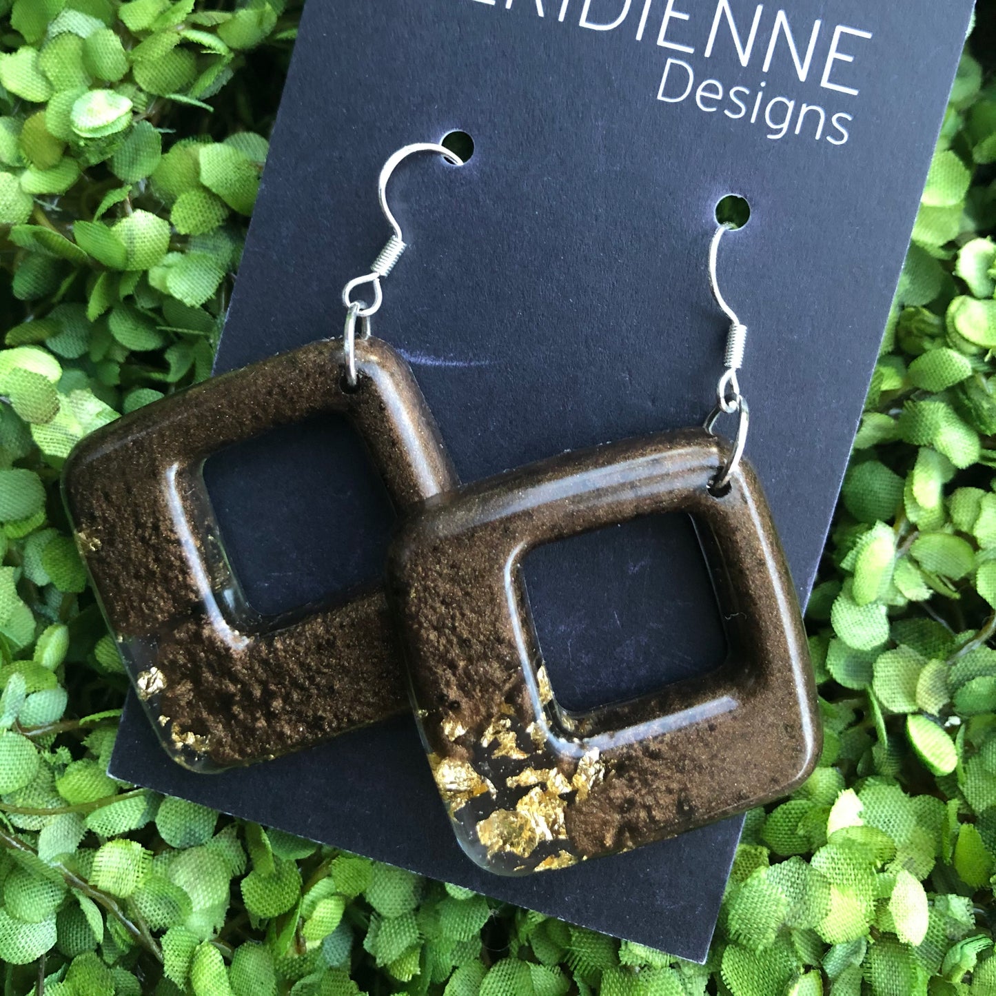 Brown & Gold Foil Resin Earrings