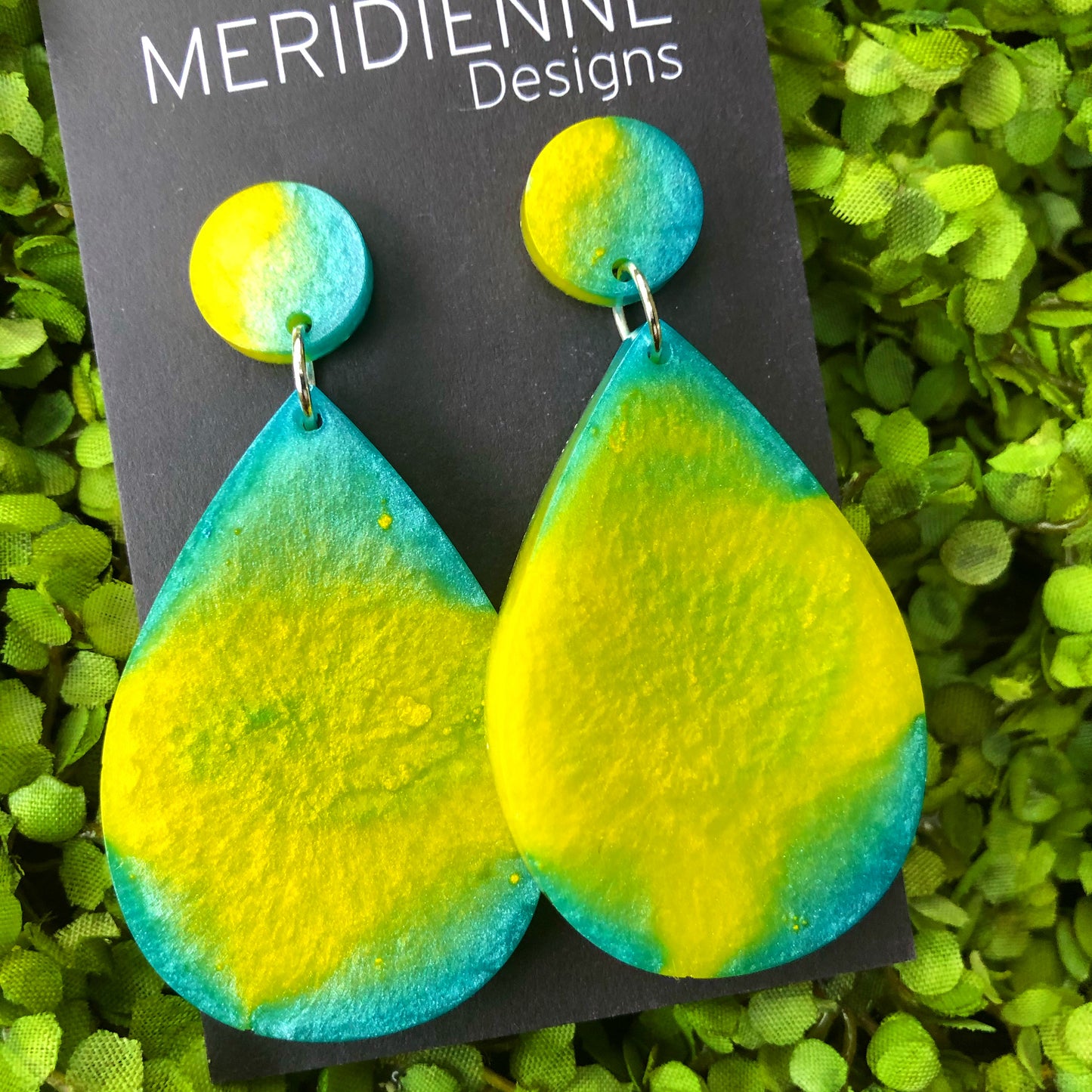 Tropicana Yellow and Teal Resin Earrings
