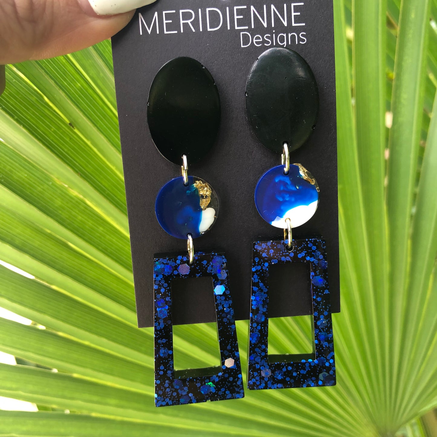 Blue and Black Resin Earrings