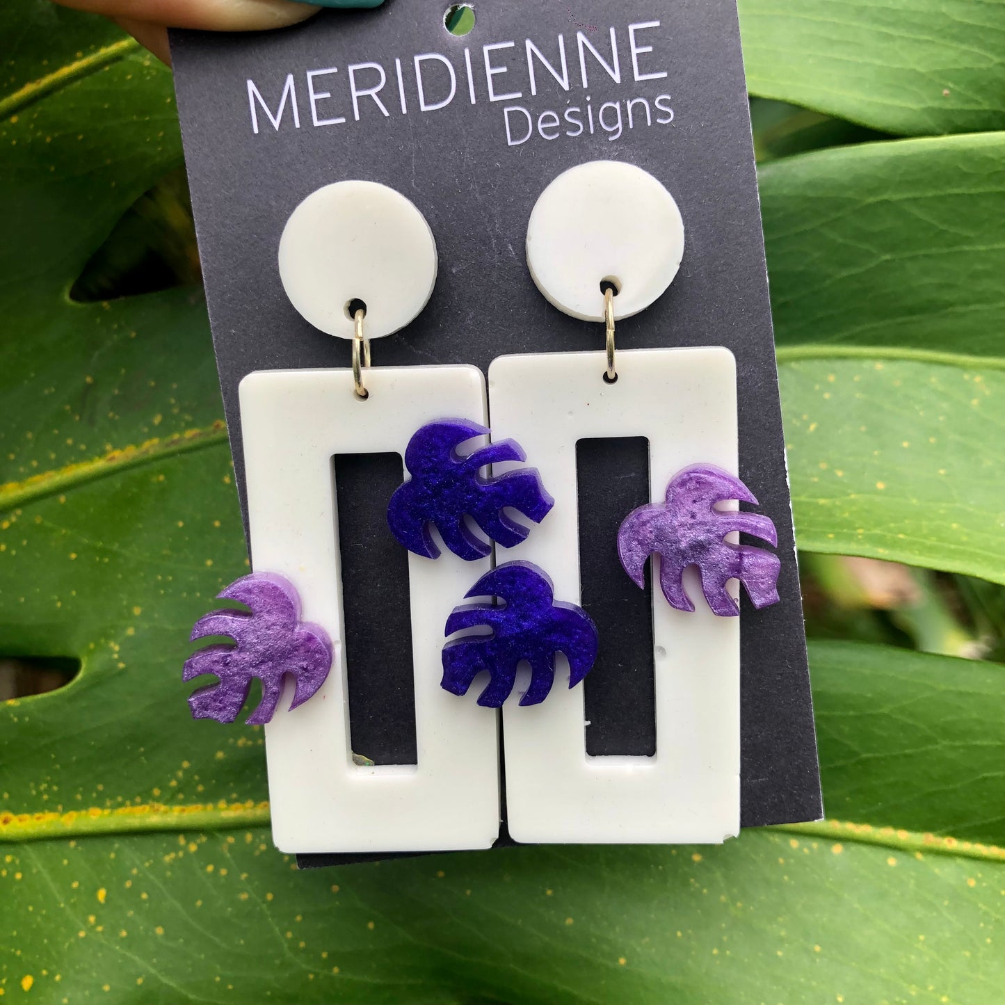 Purple and White Resin Earrings