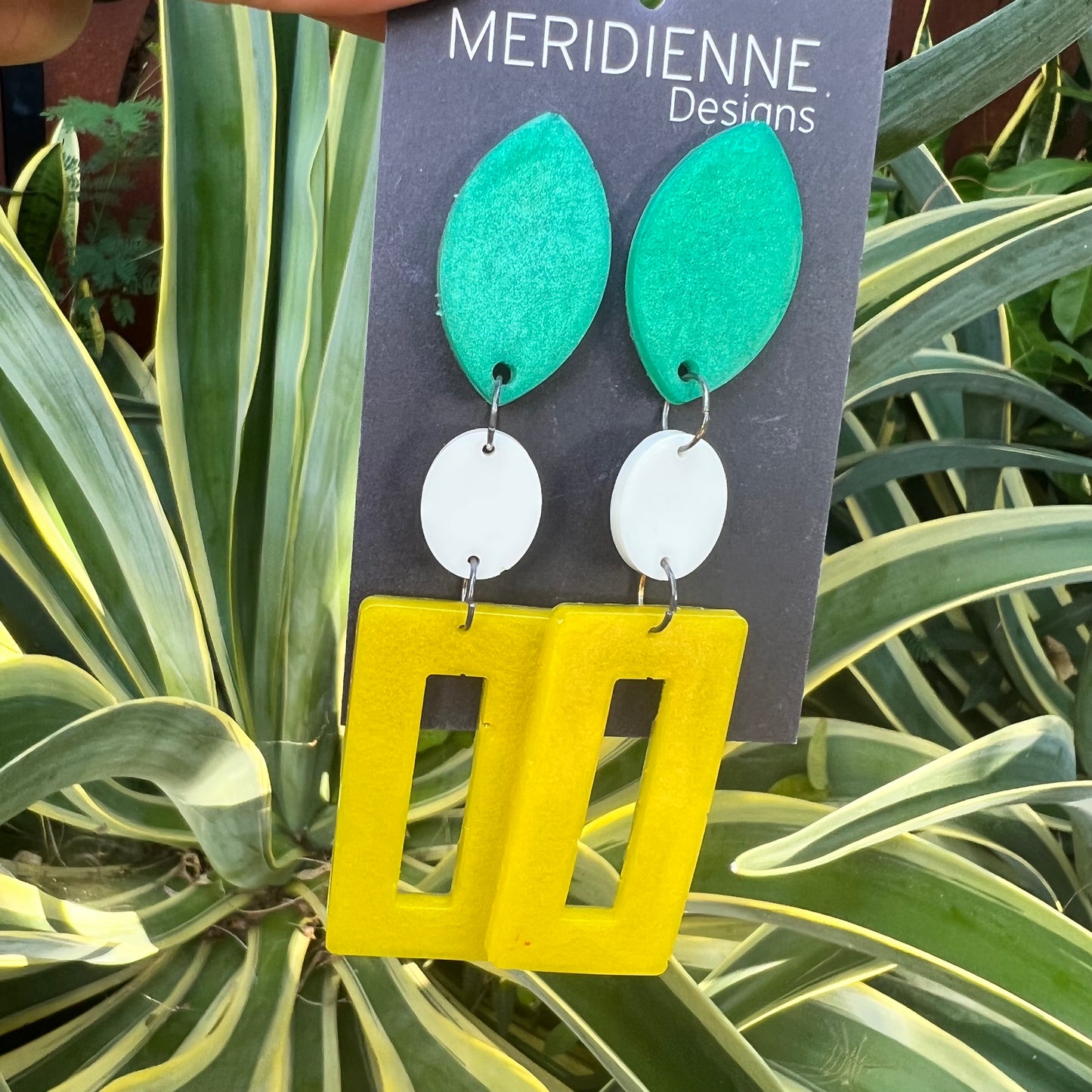 Yellow and Green Resin Earrings