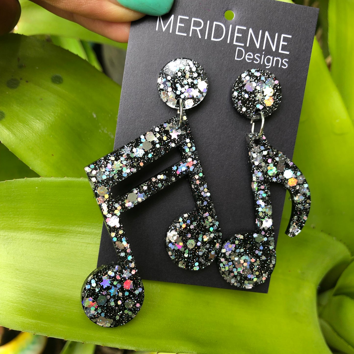 Silver Musical Note Resin Earrings