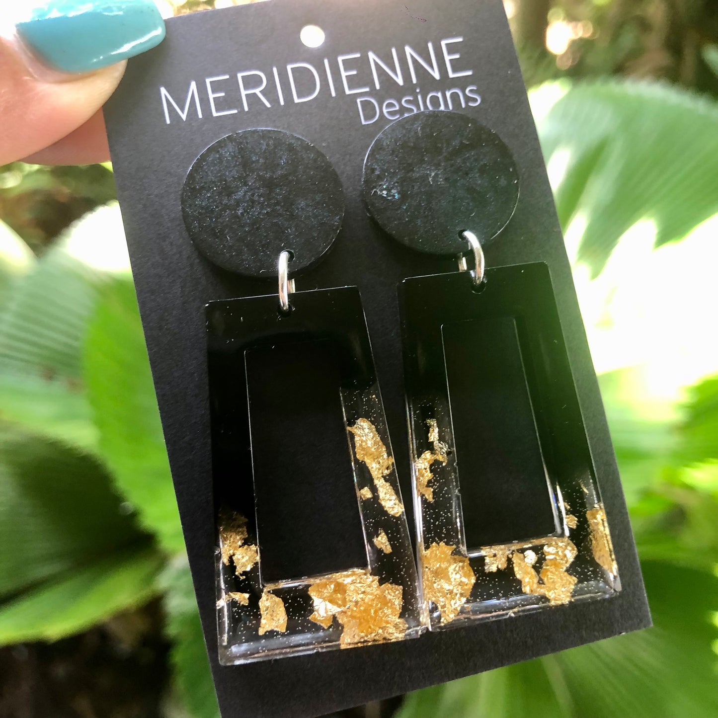 Black and Gold Resin Earrings