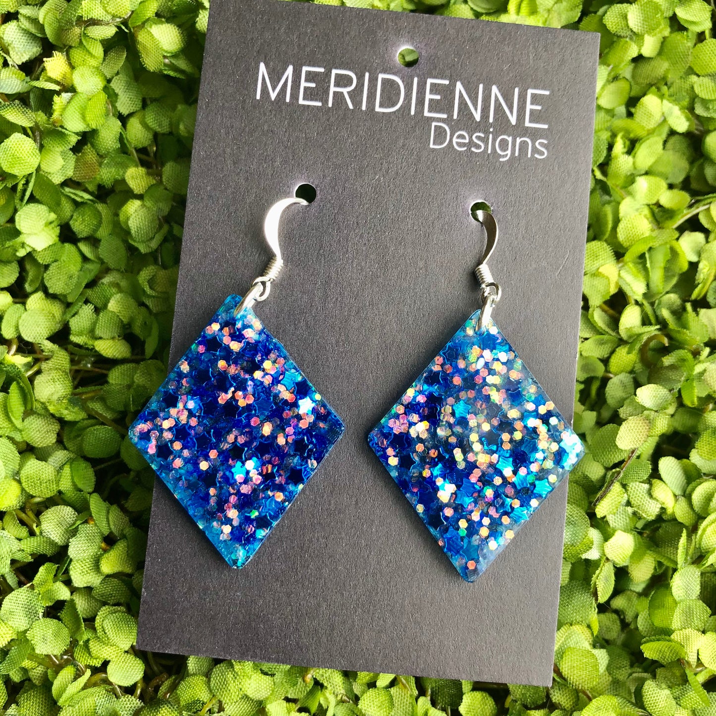 Blue Glitter Resin Earrings