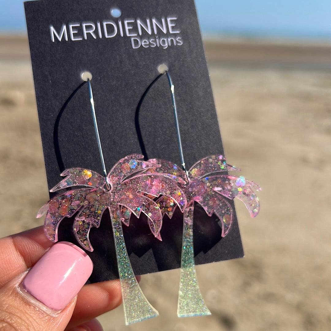 Pink Coconut Palm Earrings