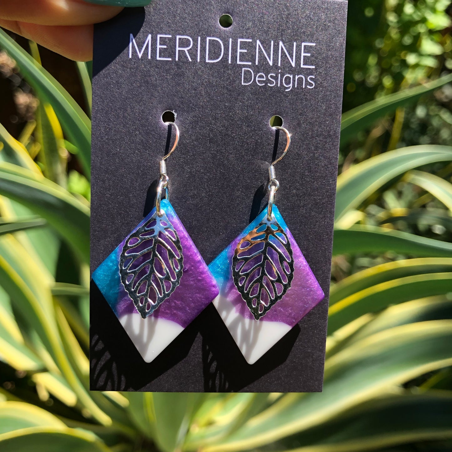 Blue and Purple Resin Earrings