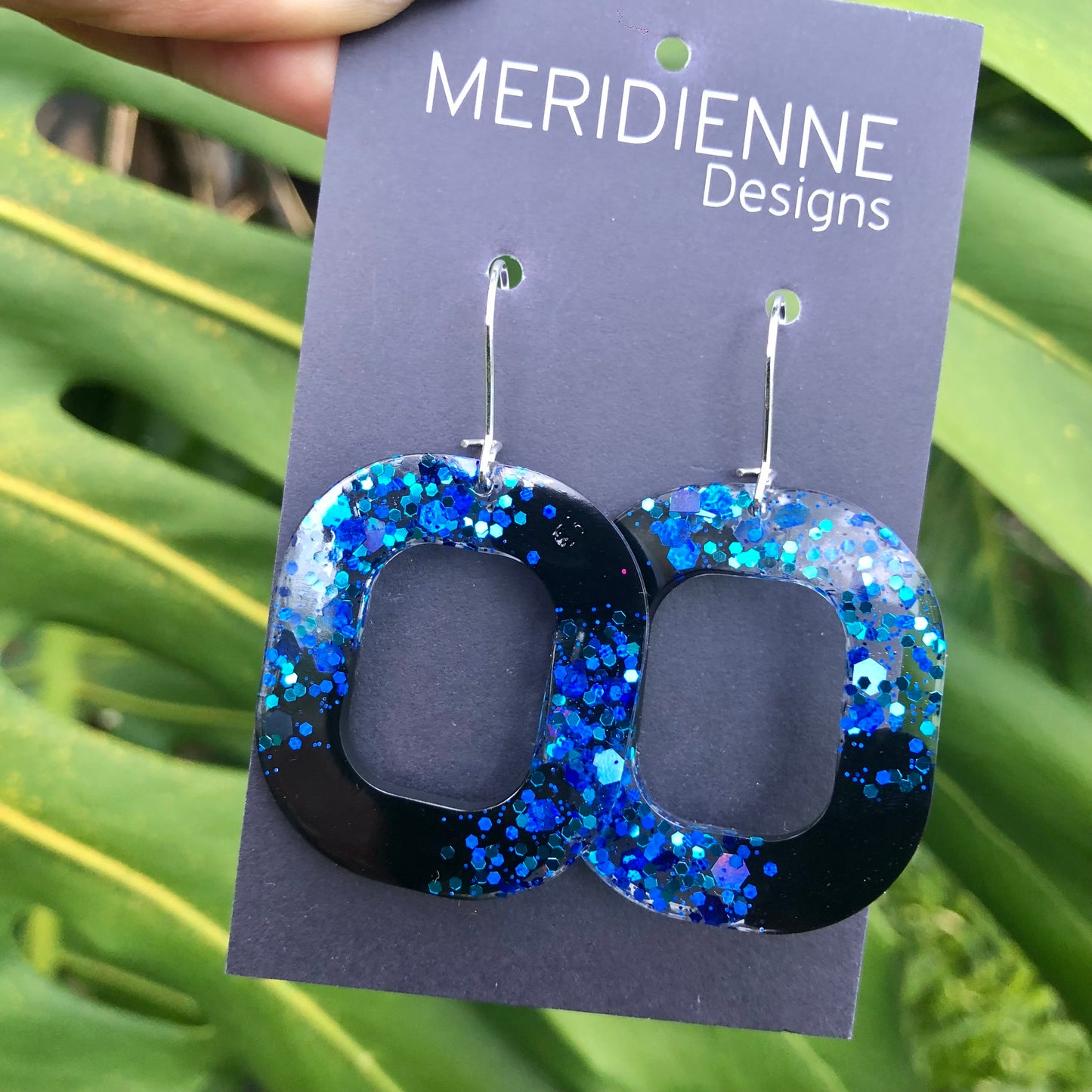Blue Glitter Resin Earrings