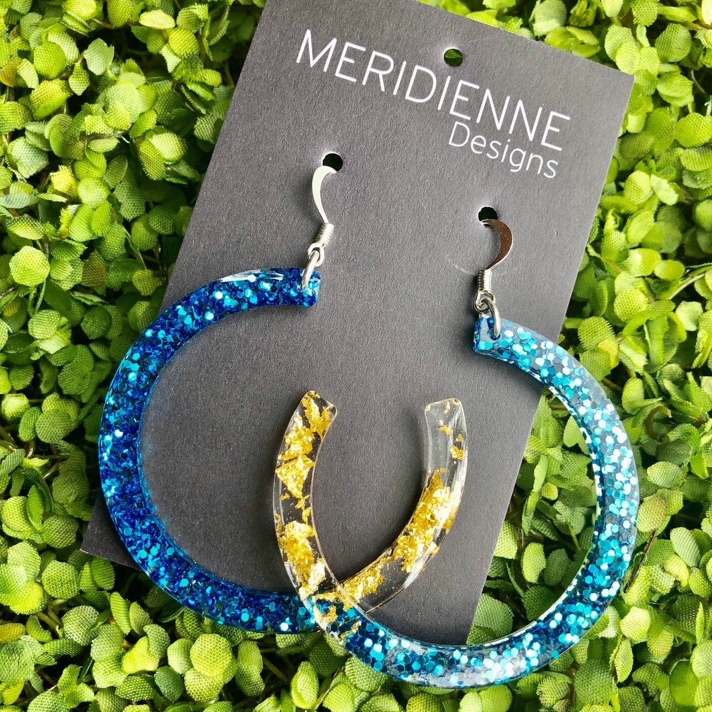 Blue and Gold Foil Resin Earrings