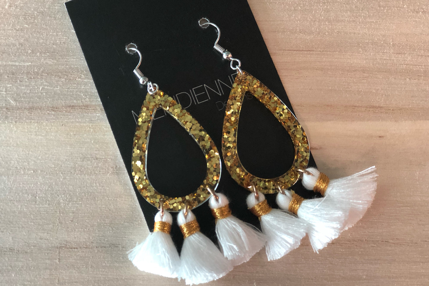 Gold Glitter Tassle Resin Earrings