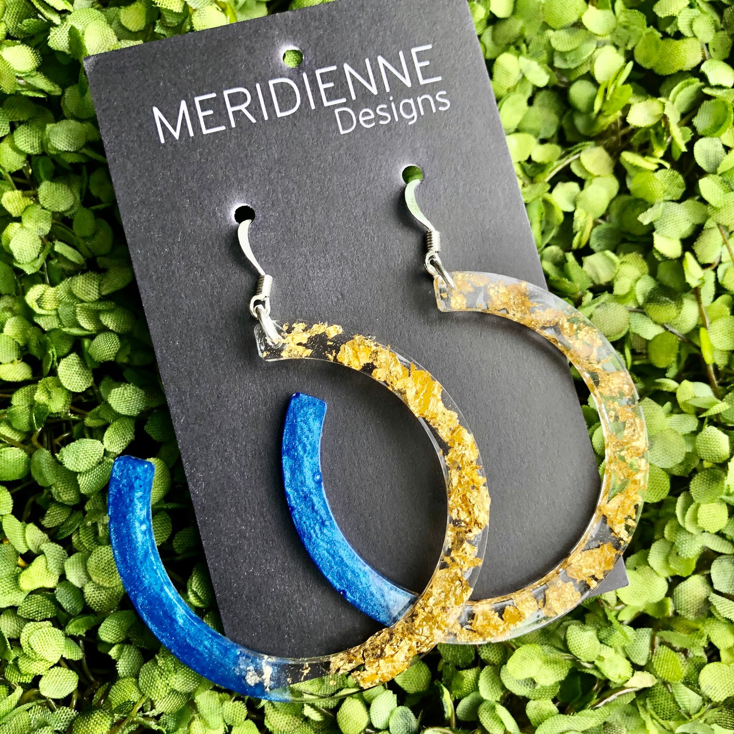 Blue and Gold Foil Resin Earrings