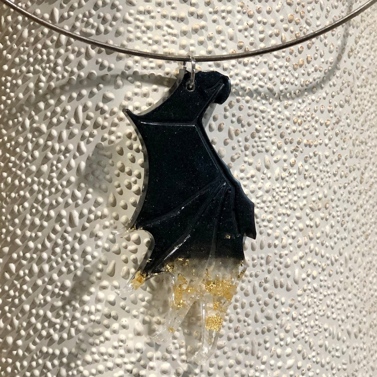 Bat Wing Resin Choker - Black and Gold Foil
