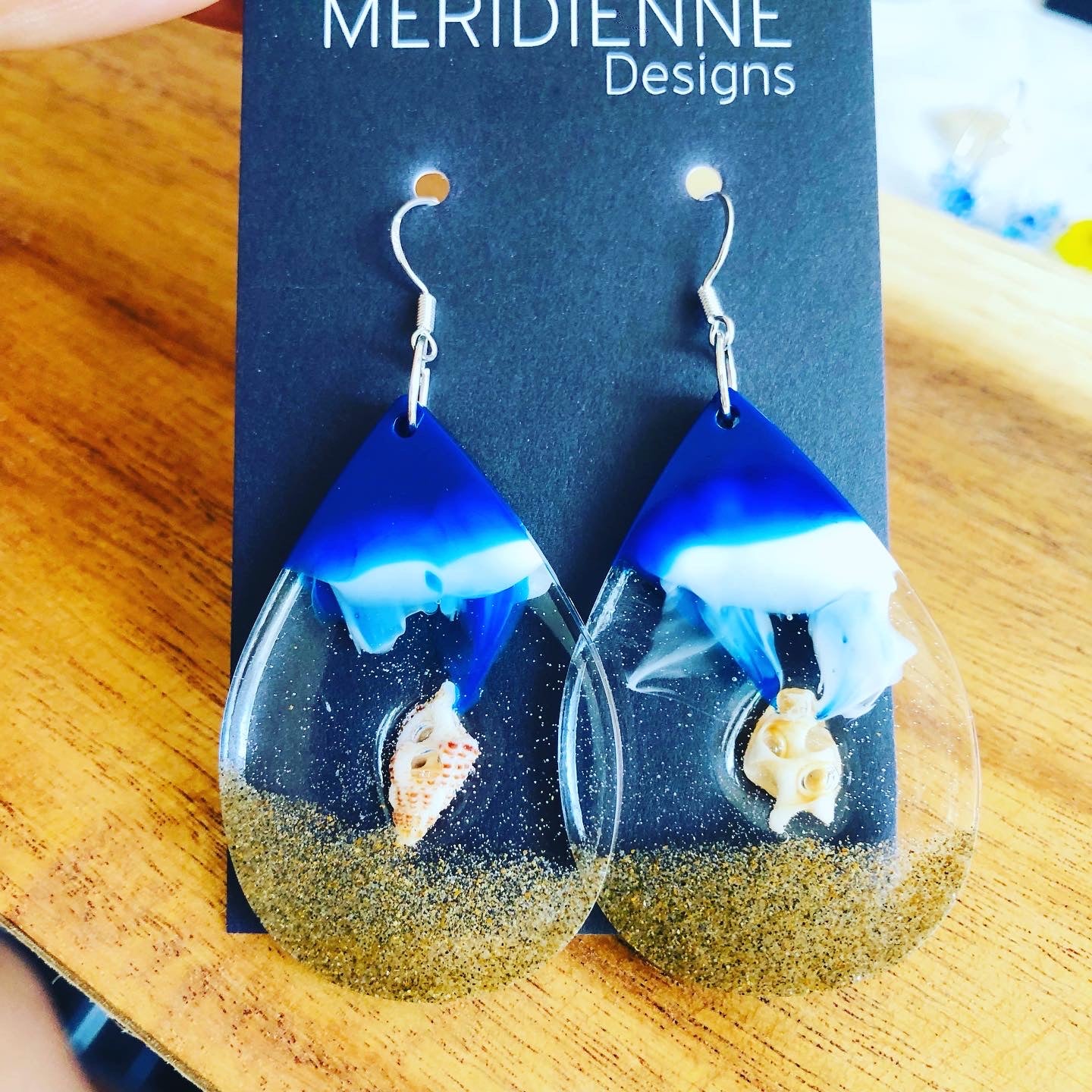 Blue Beachy Resin Earrings