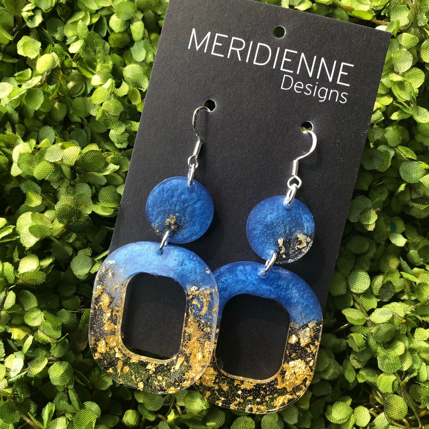 Blue and Gold Foil Resin Earrings