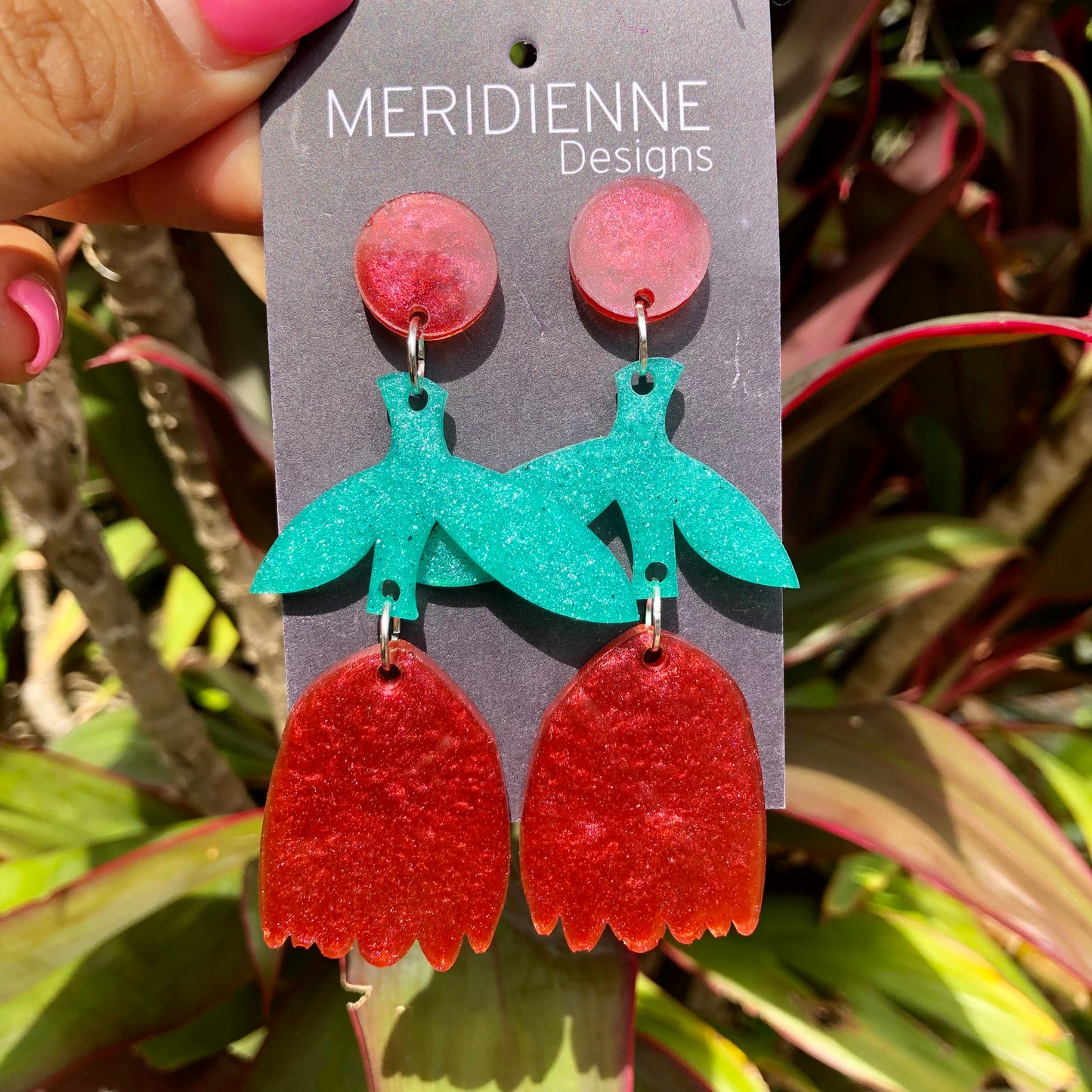 Red Flower Resin Earrings