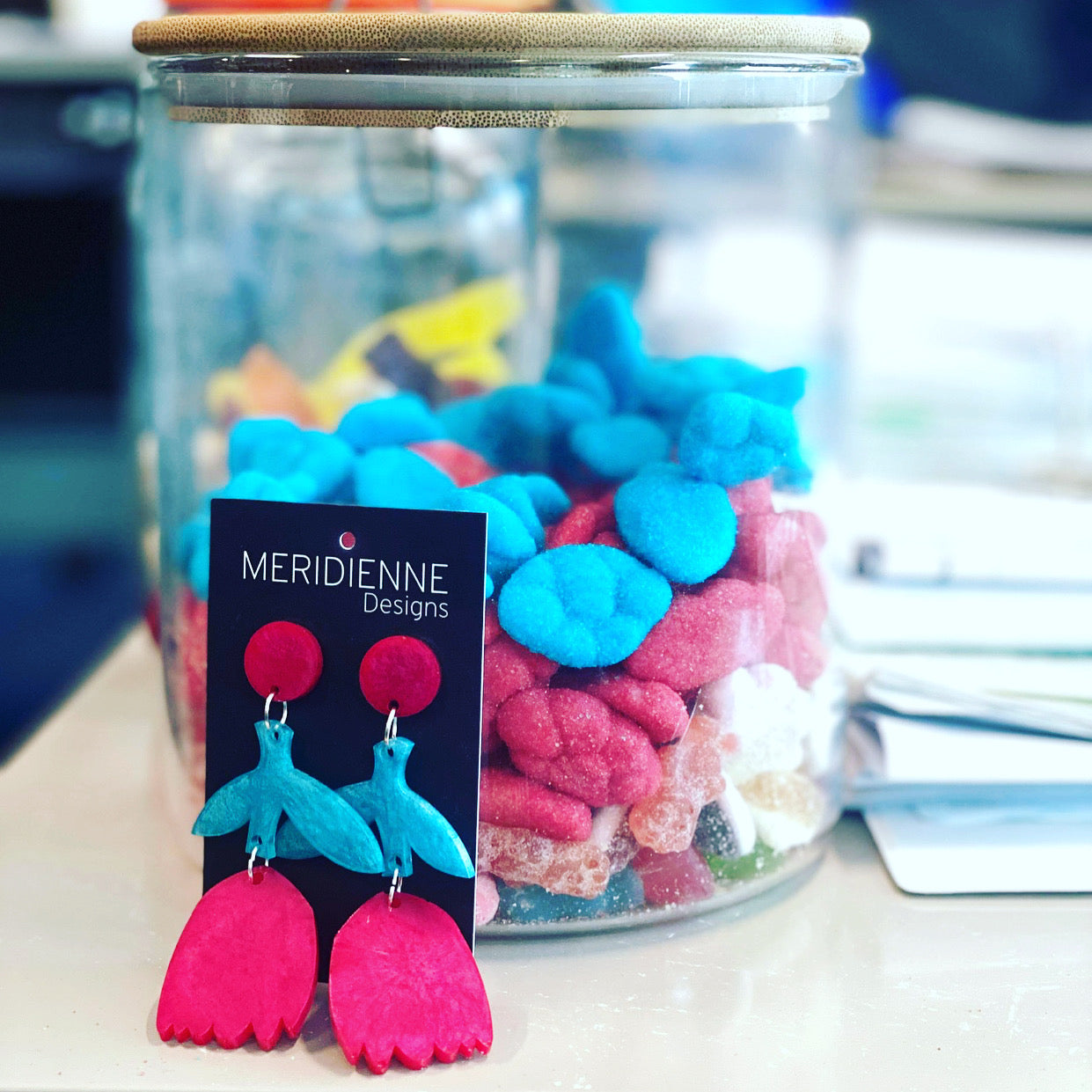 Pink Flower Resin Earrings