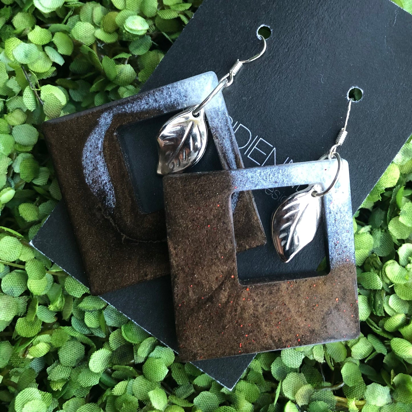 Brown & Pearl Resin Earrings