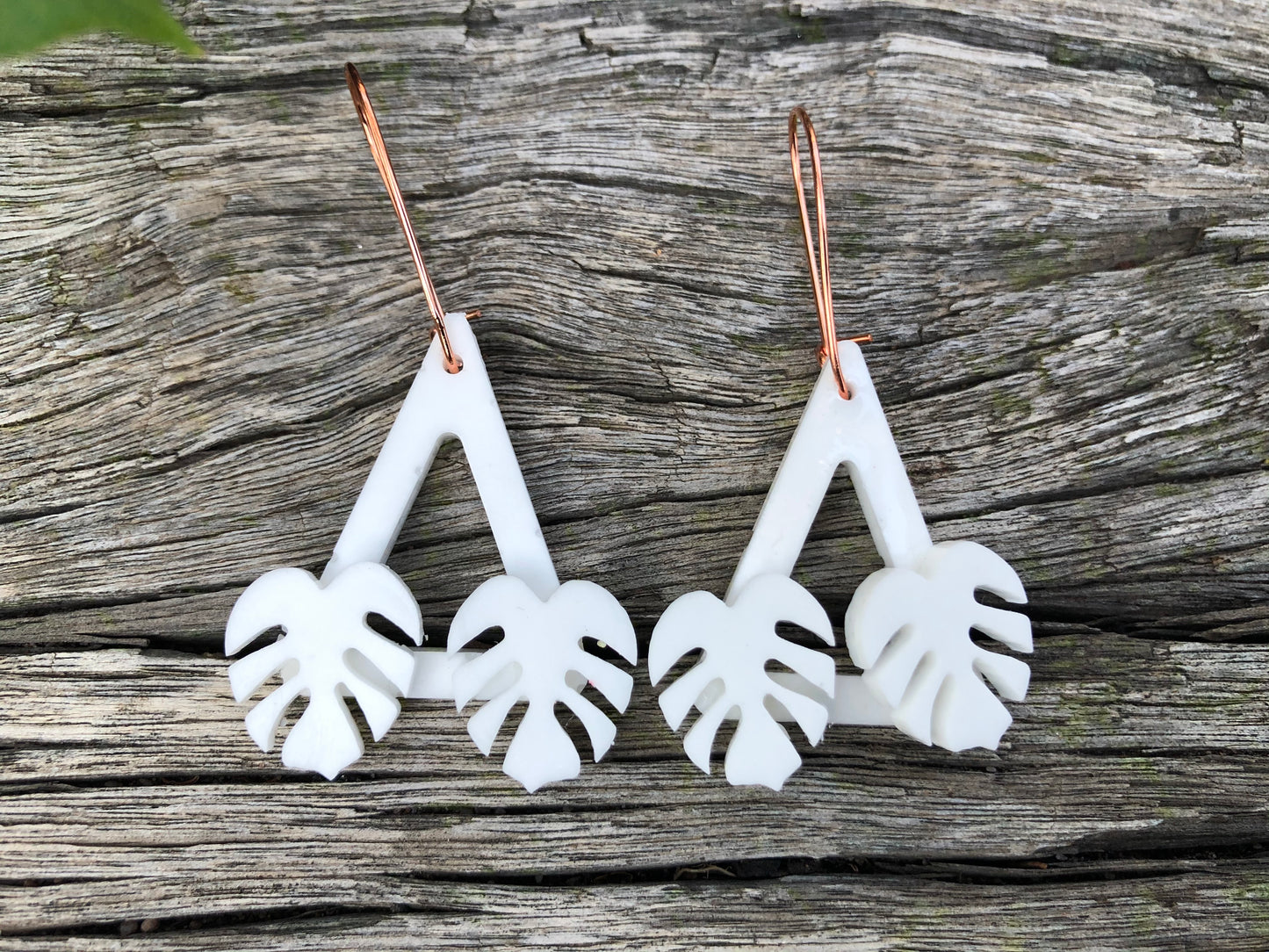 White Monstera Resin Earrings