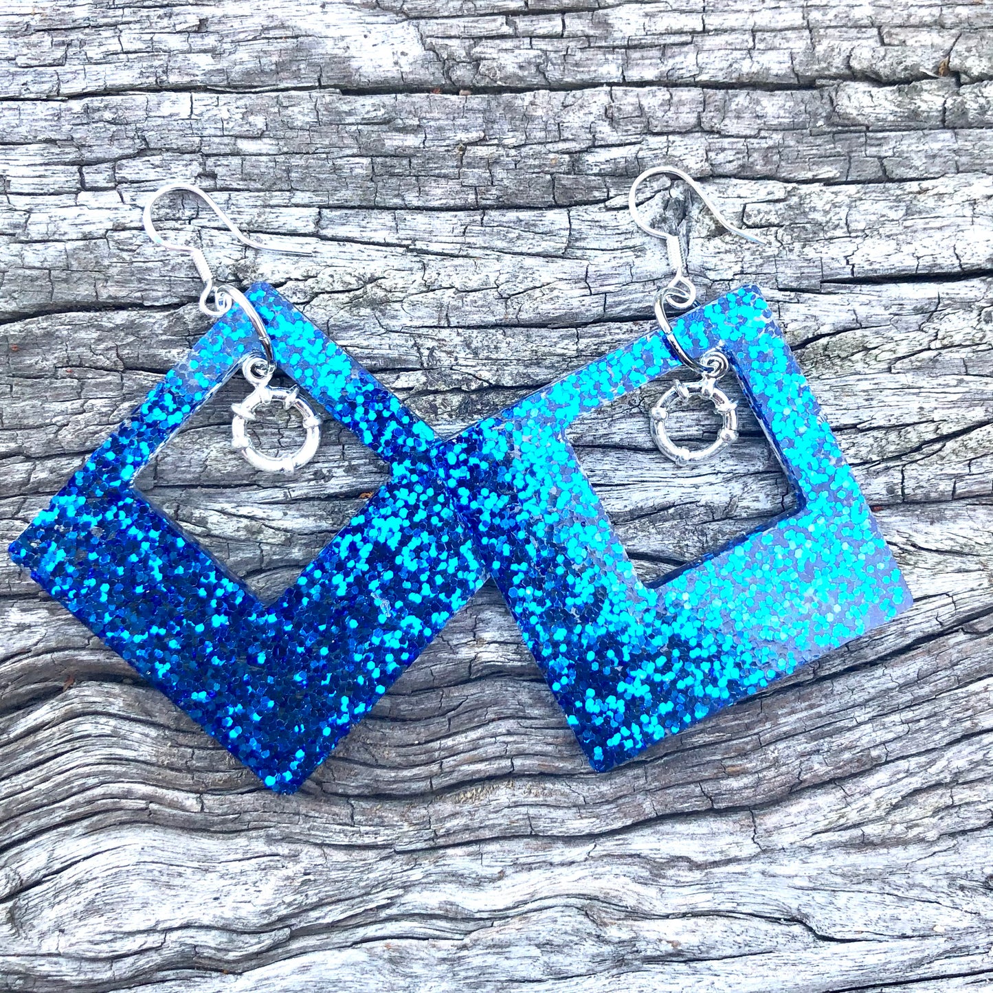 Blue Glitter Resin Earrings