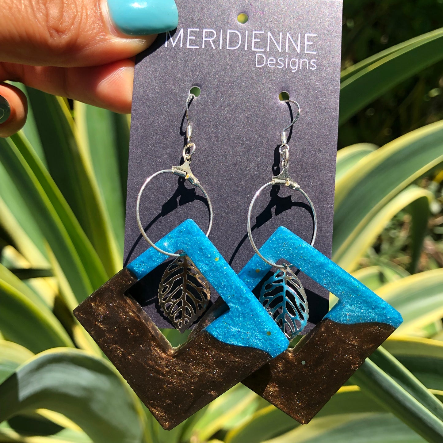 Blue and Brown Resin Earrings