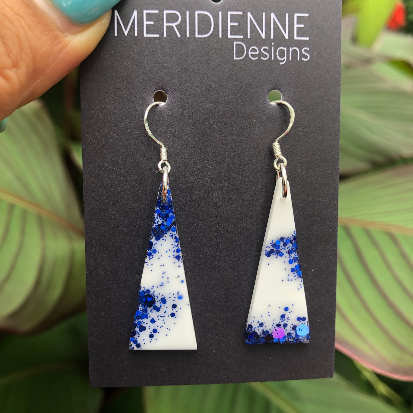 Blue and White Resin Earrings