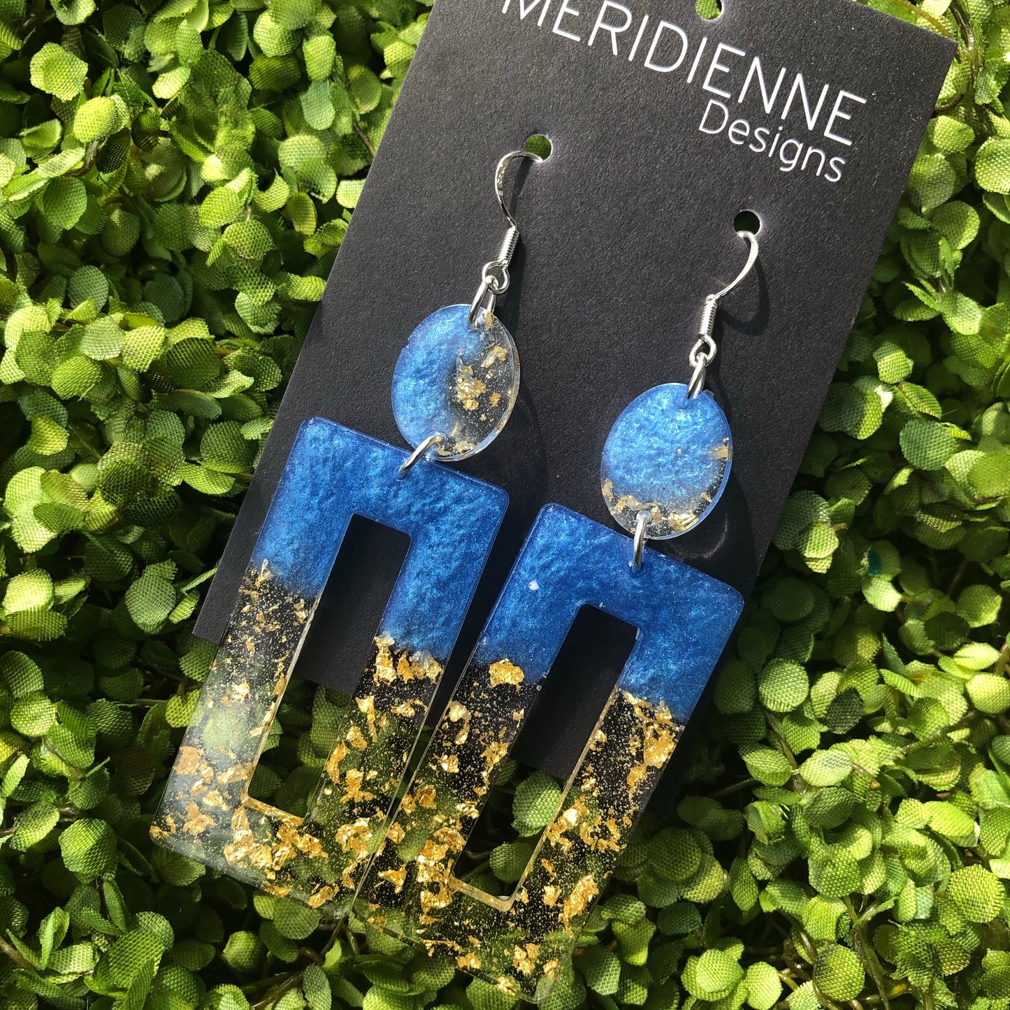 Blue and Gold Foil Resin Earrings