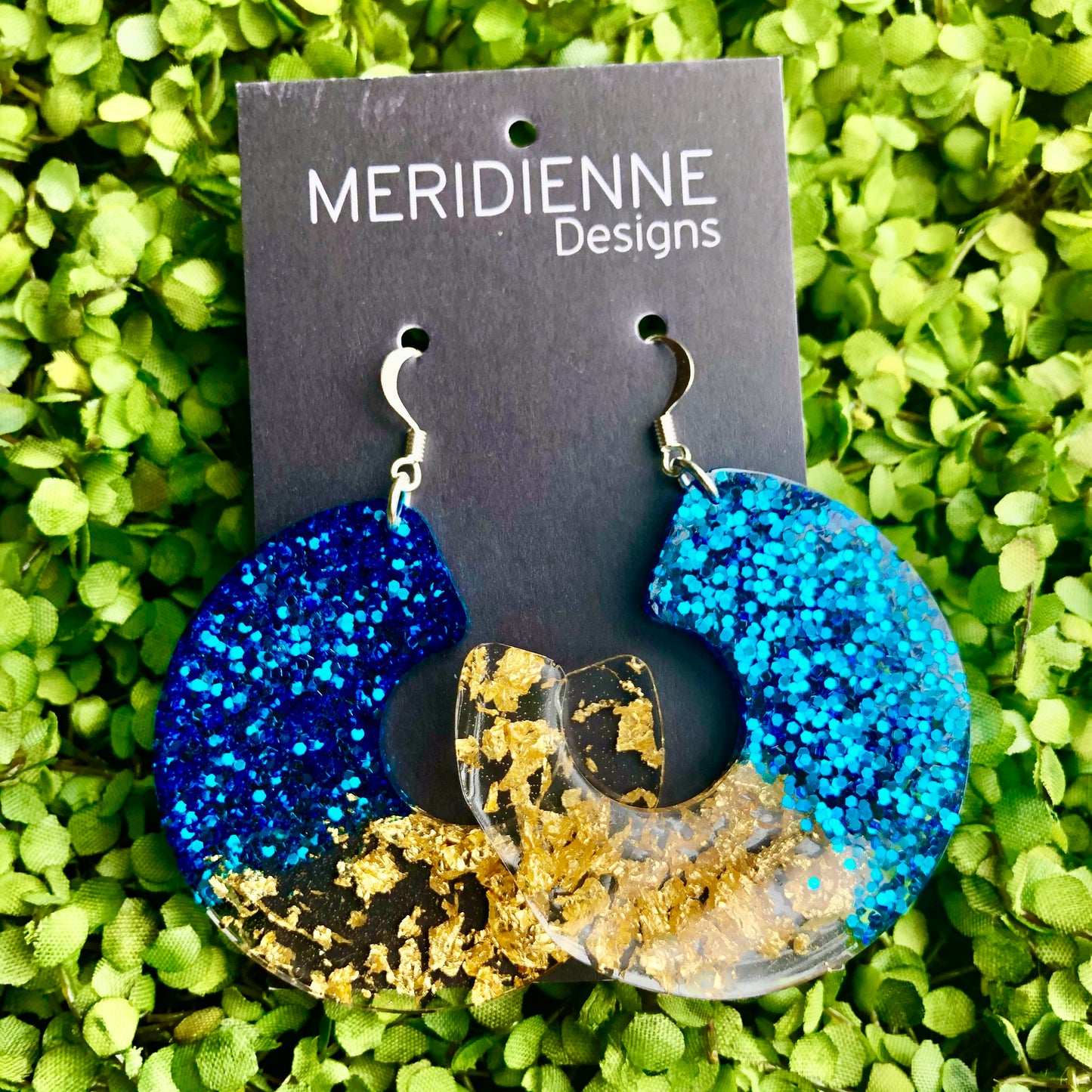 Blue and Gold Foil Resin Earrings