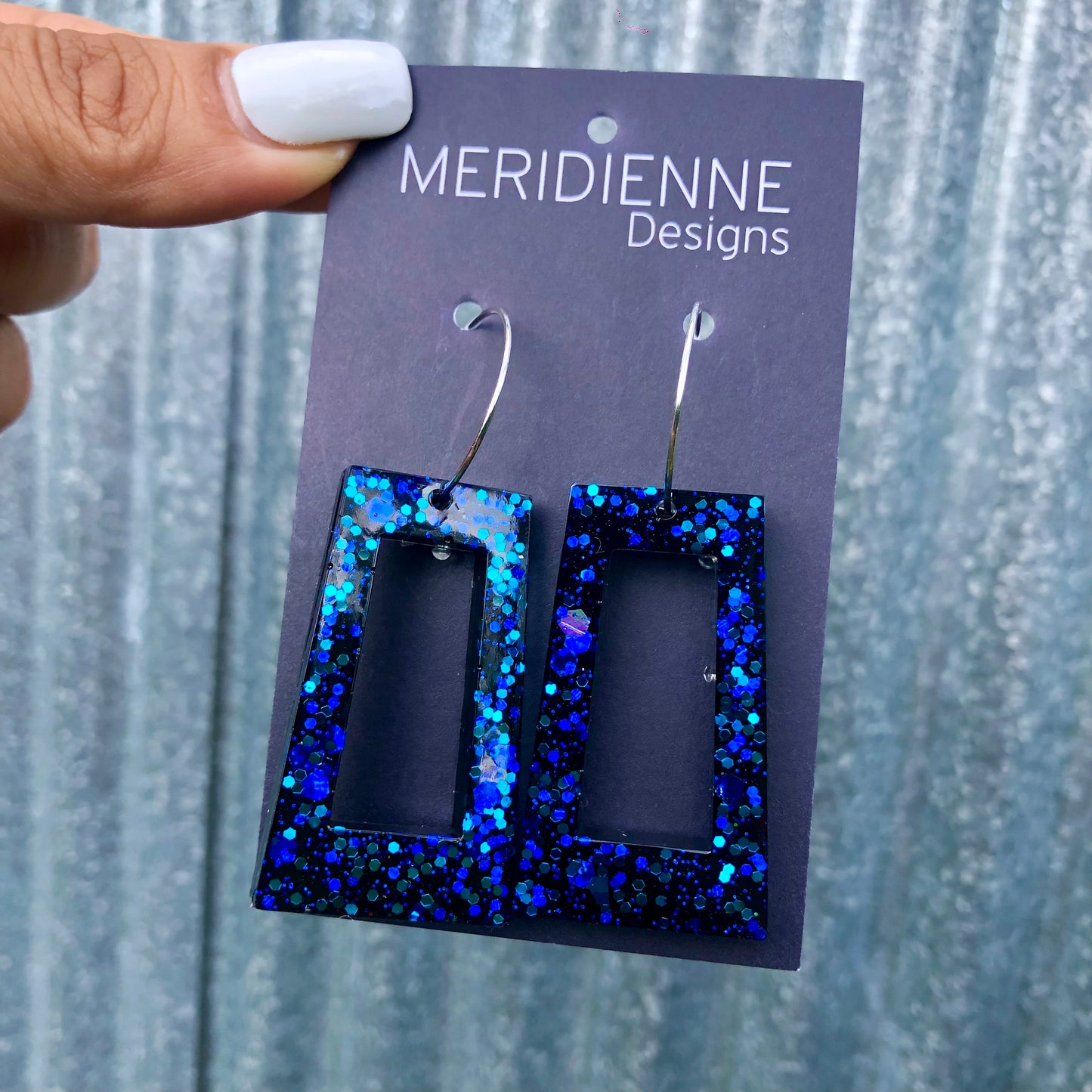 Blue Glitter Resin Earrings