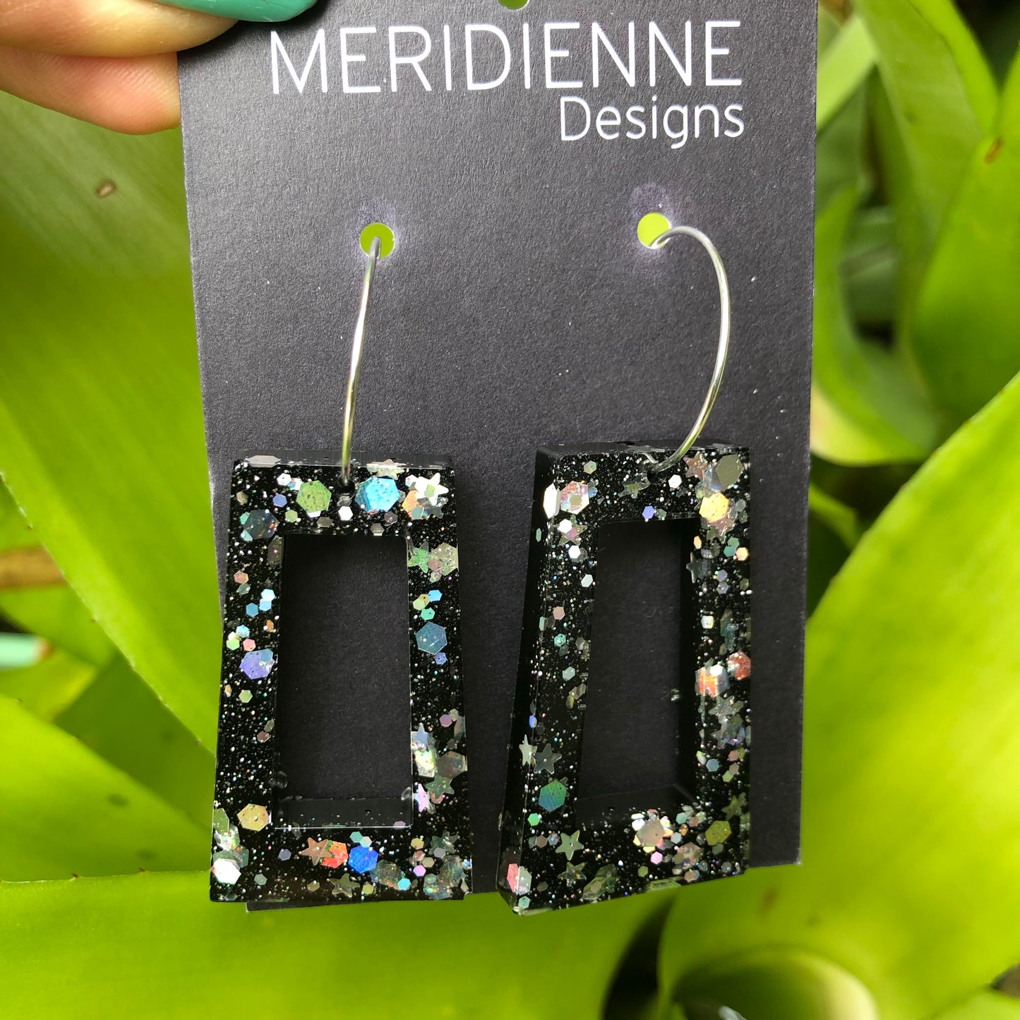 Black and Silver Resin Earrings