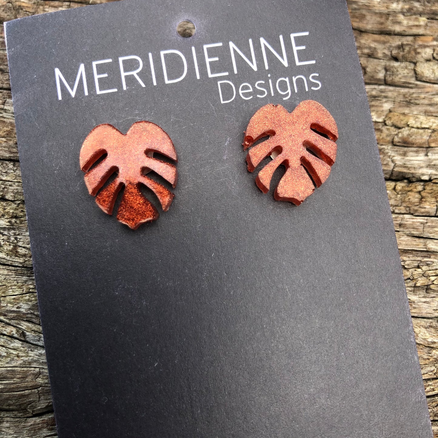 Studs - Mini Copper Brown Monstera