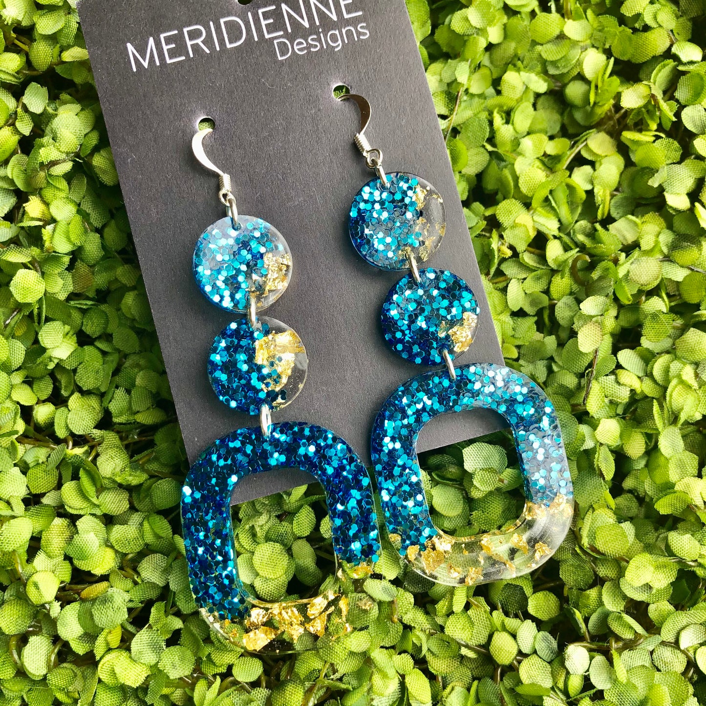 Blue and Gold Foil Resin Earrings