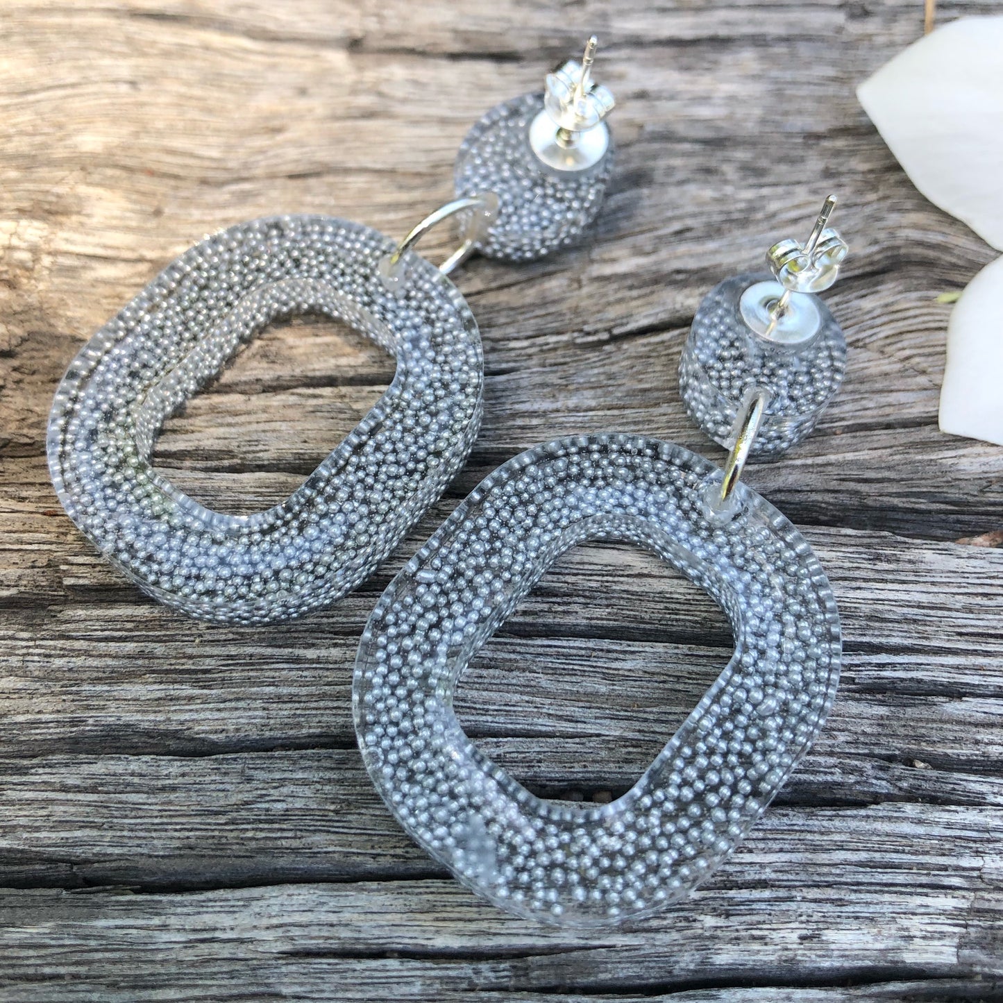 Silver Glitter Bead Resin Earrings
