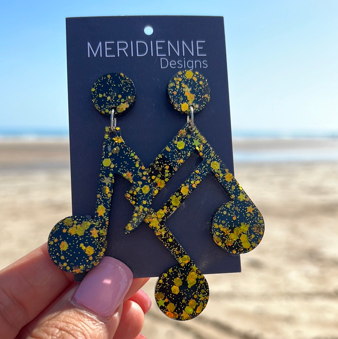 Gold Musical Note Resin Earrings