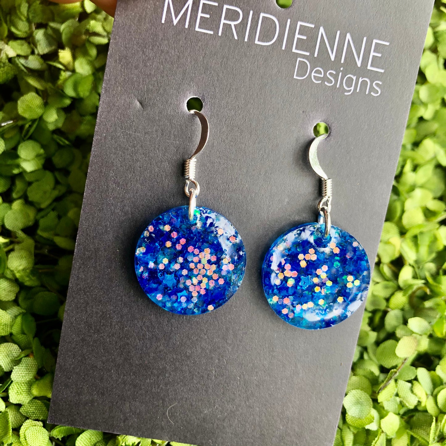 Blue Glitter Resin Earrings