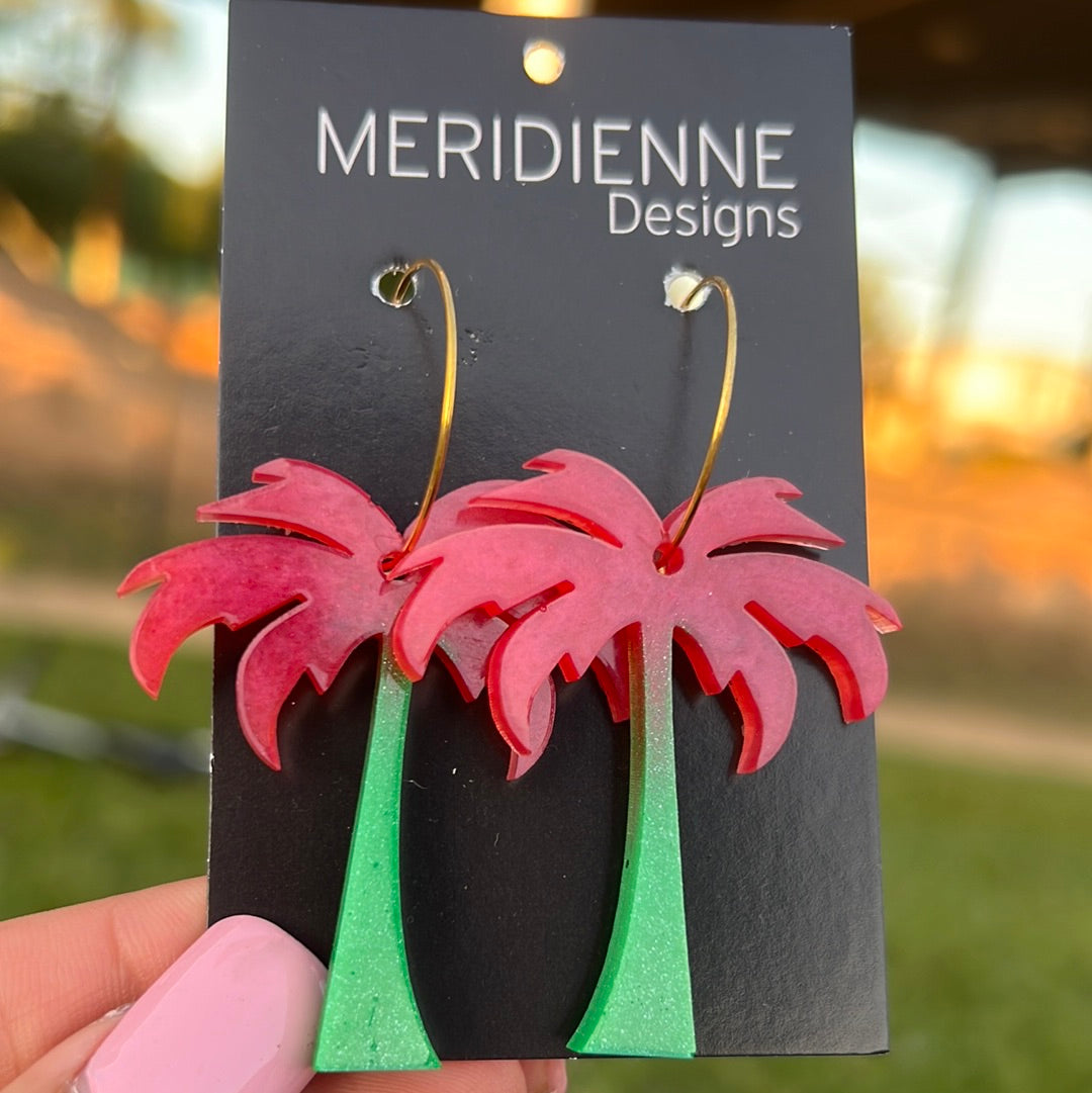 Red Palm Resin Earrings