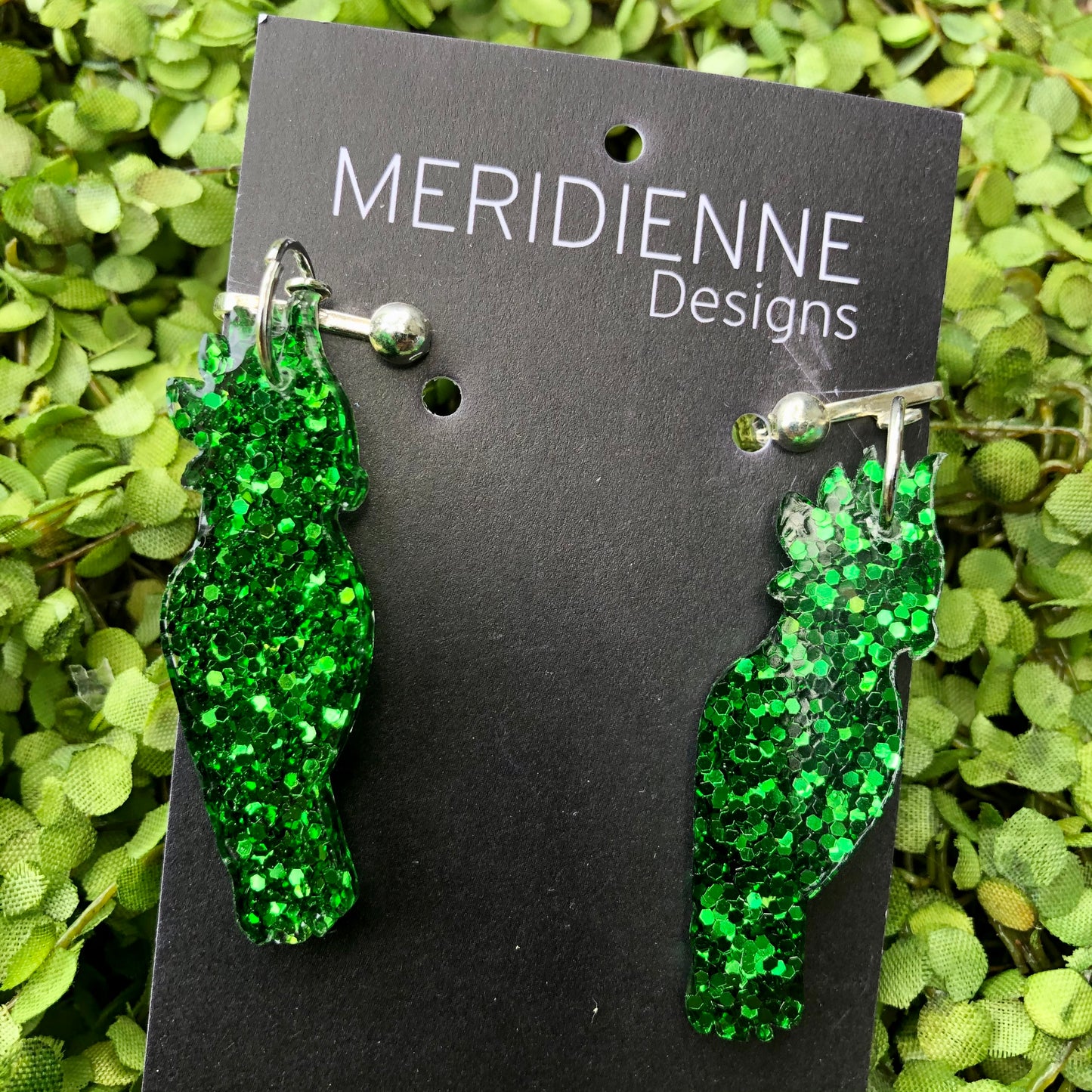 Clip On - Green Glitter Cockatoo