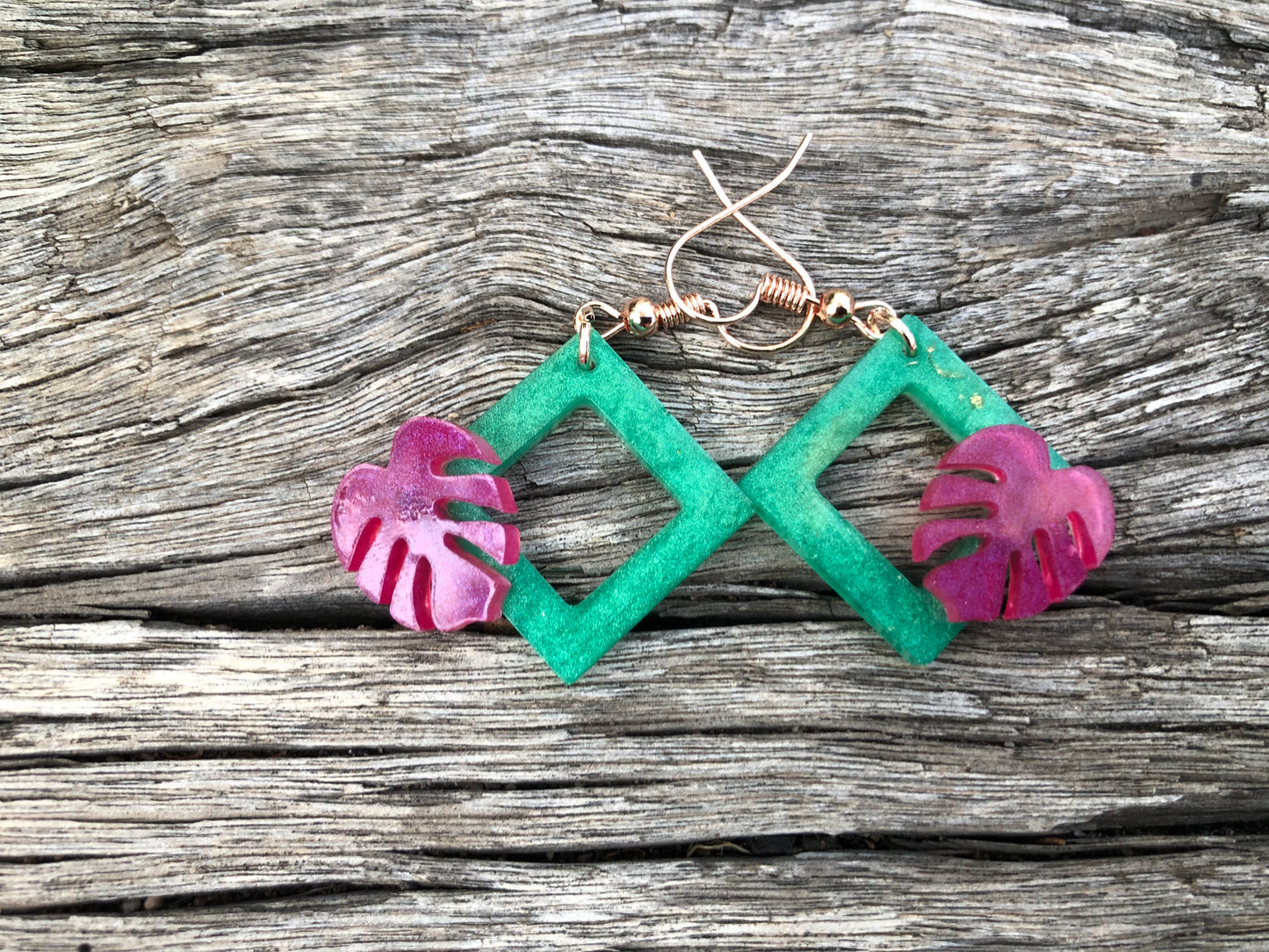 Turquoise- Mini Monstera Resin Earrings