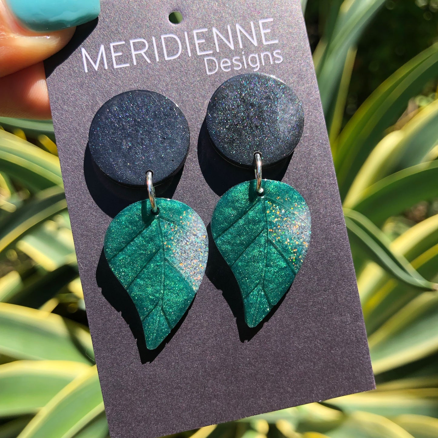 Green and Black Resin Earrings