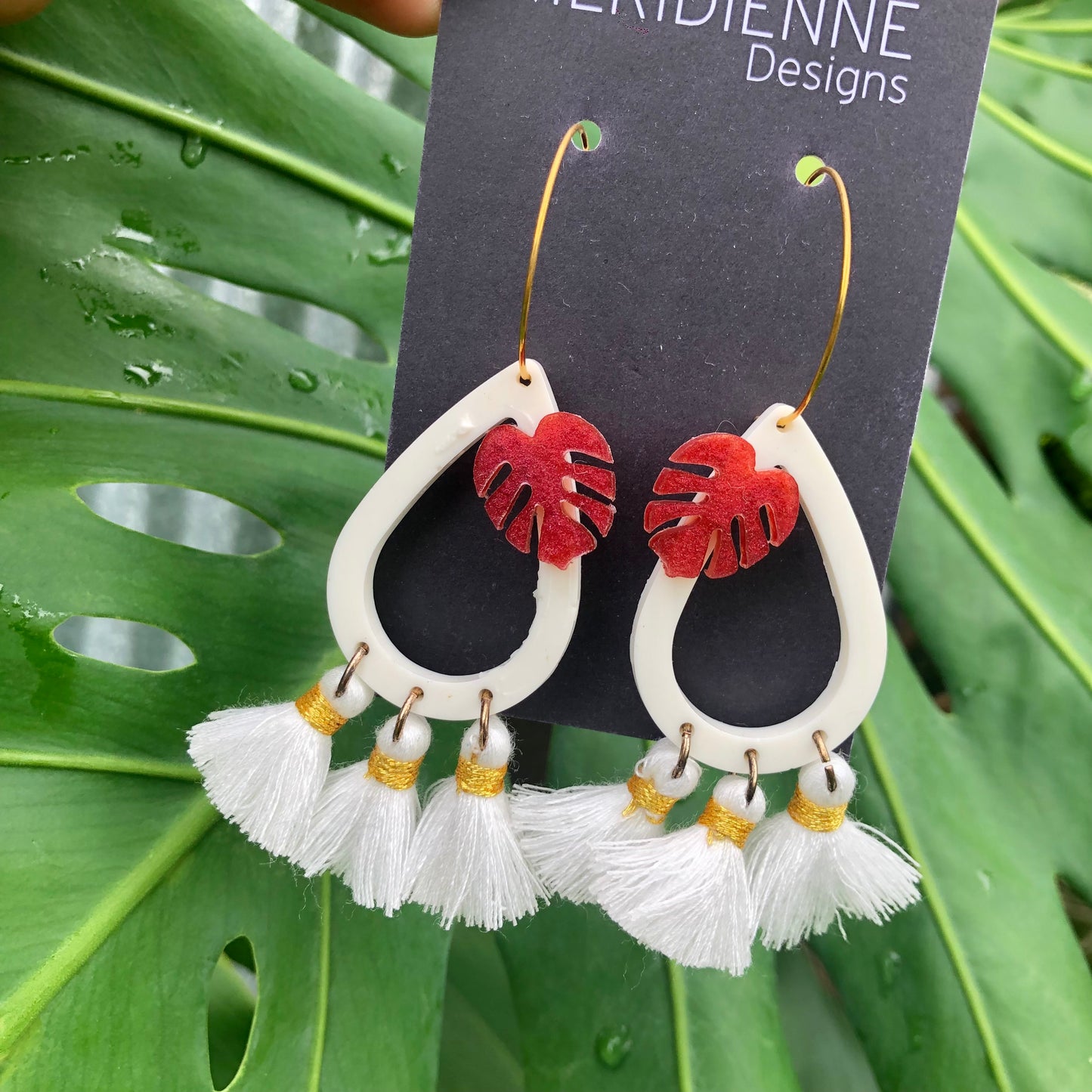 White and Red Resin Earrings